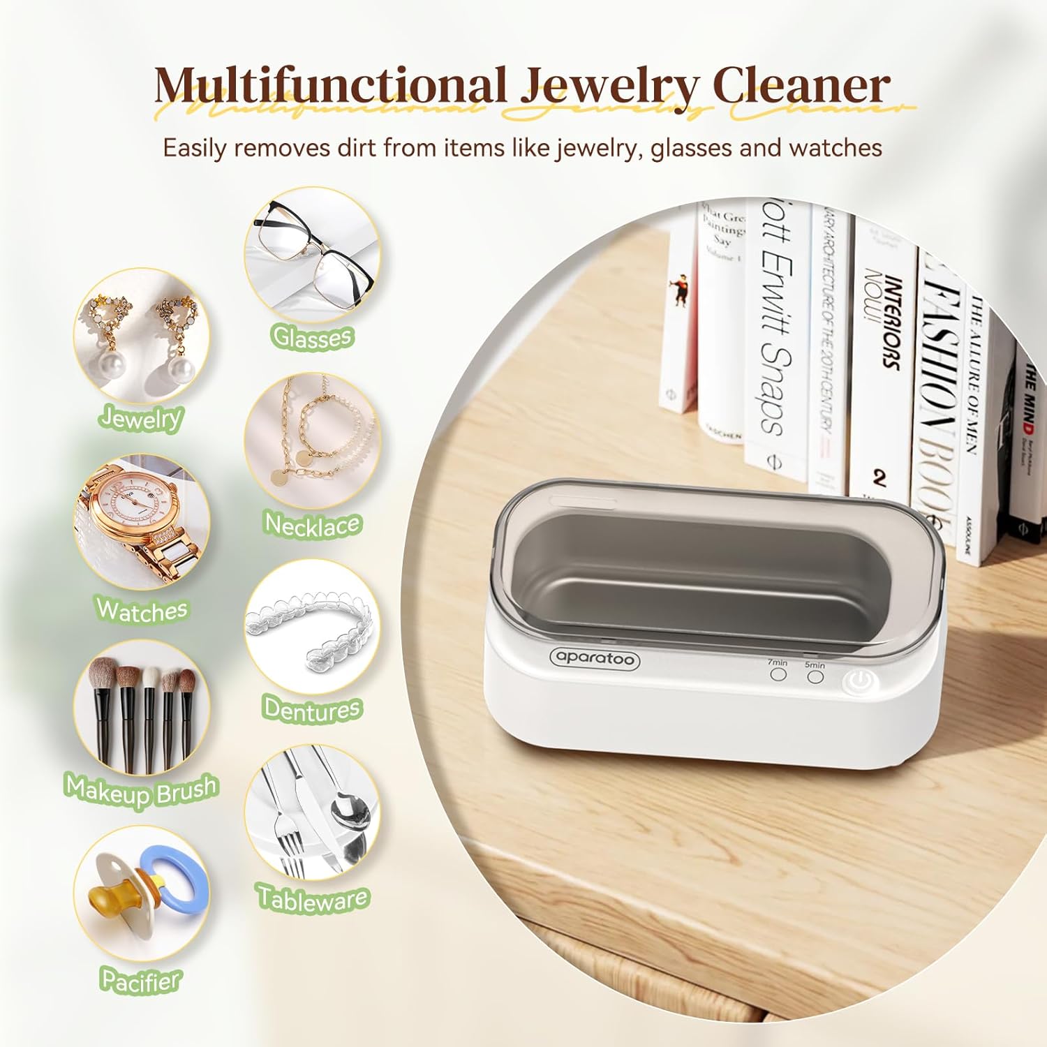 Limpiador ultrasónico de joyas de 11.8 fl oz, 47 KHz portátil profesional para el hogar, máquina de limpieza ultrasónica para joyas, gafas, relojes,