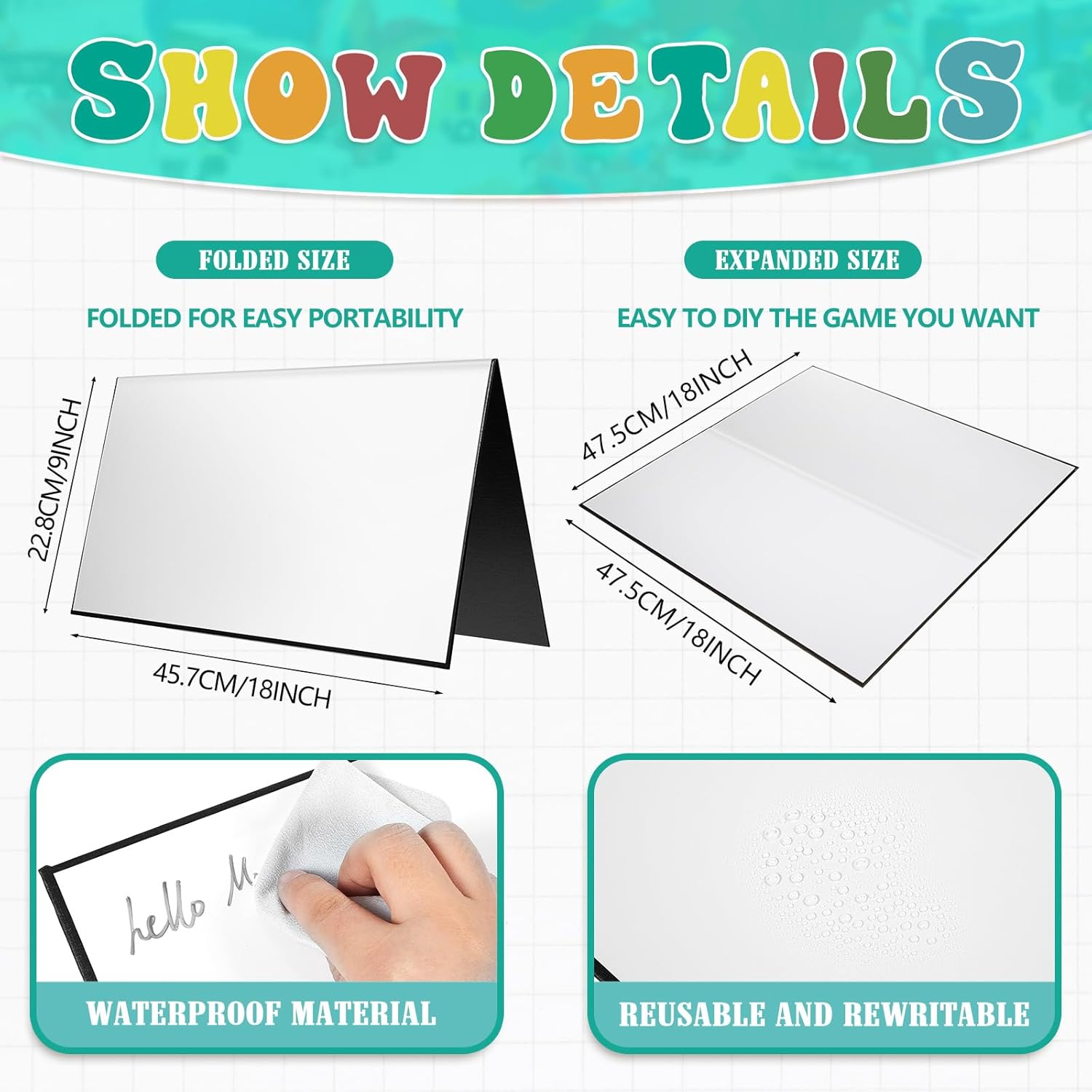 4 piezas de tablero de juego plegable en blanco, haz tu propio tablero de juego, tablero de juego en blanco de borrado en seco para la escuela,