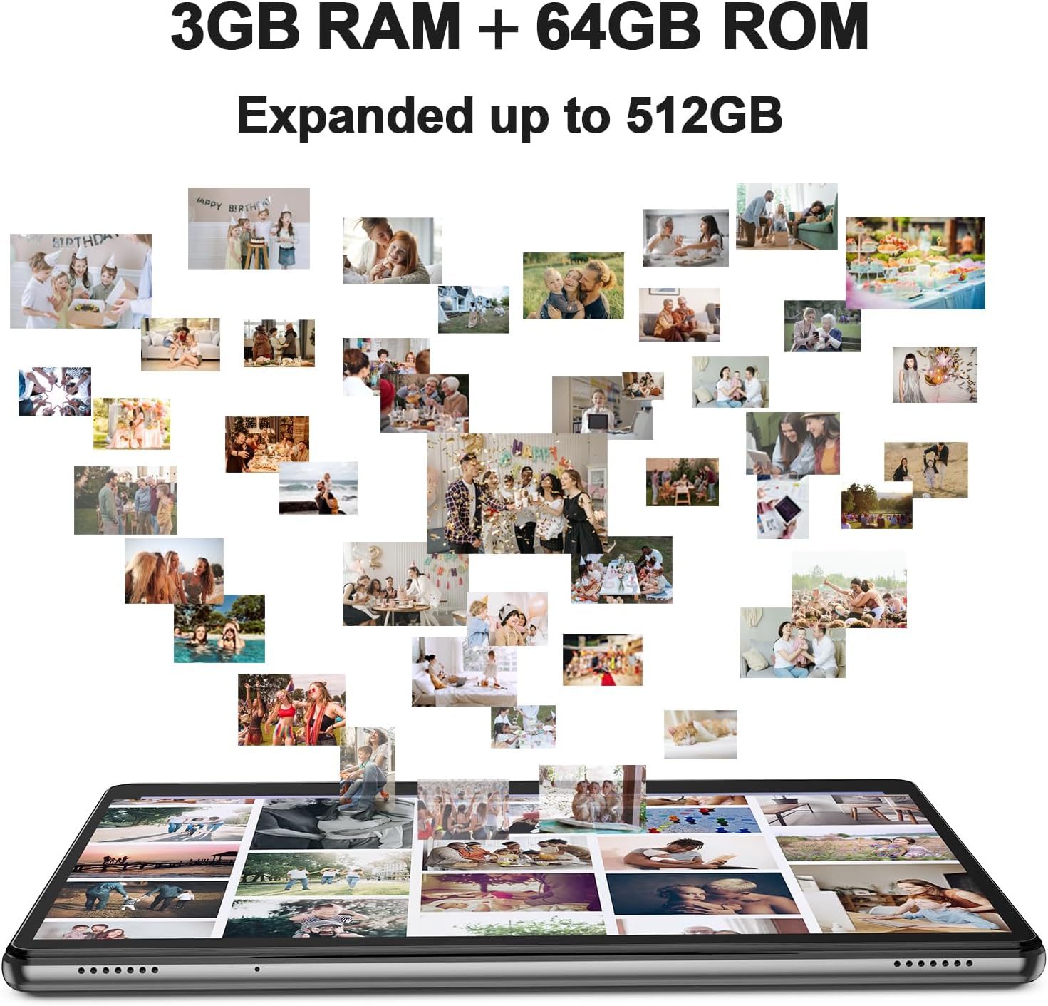 Tablet Android, tableta Android 12 de 10 pulgadas, 3 GB de RAM 64 GB ROM 512 GB Expand, batería de 8000 mAh, WiFi, Bluetooth, cámara dual, pantalla