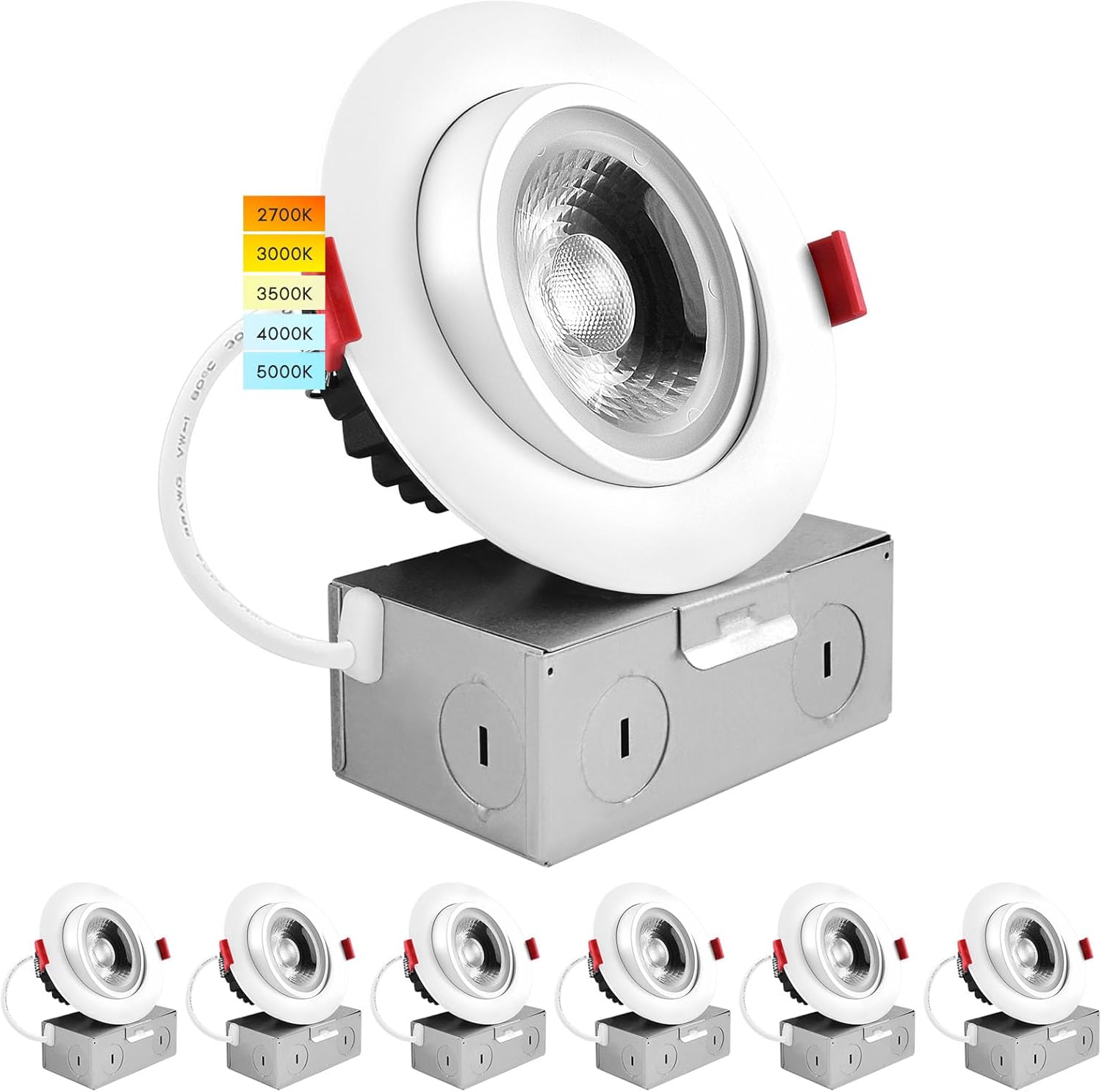 LUXRITE Luz empotrable LED cardán de 4 pulgadas con caja de conexiones, 11 W  75 W, 5CCT seleccionable 2700K-5000K, luces oculares LED giratorias