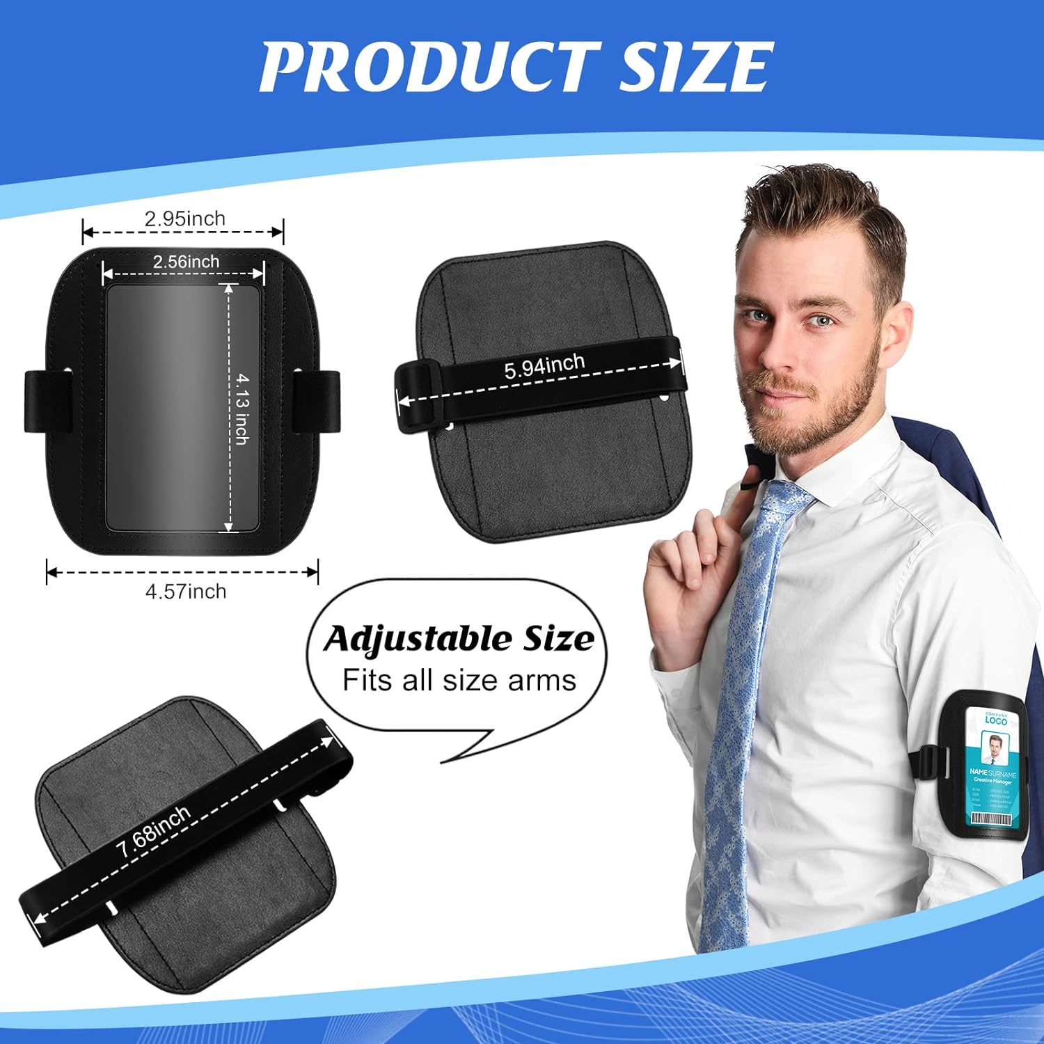 Geelin 2 soportes de cuero para identificación de brazo para hombre, ajustable, con banda elástica, soporte para tarjetas de identificación, soporte
