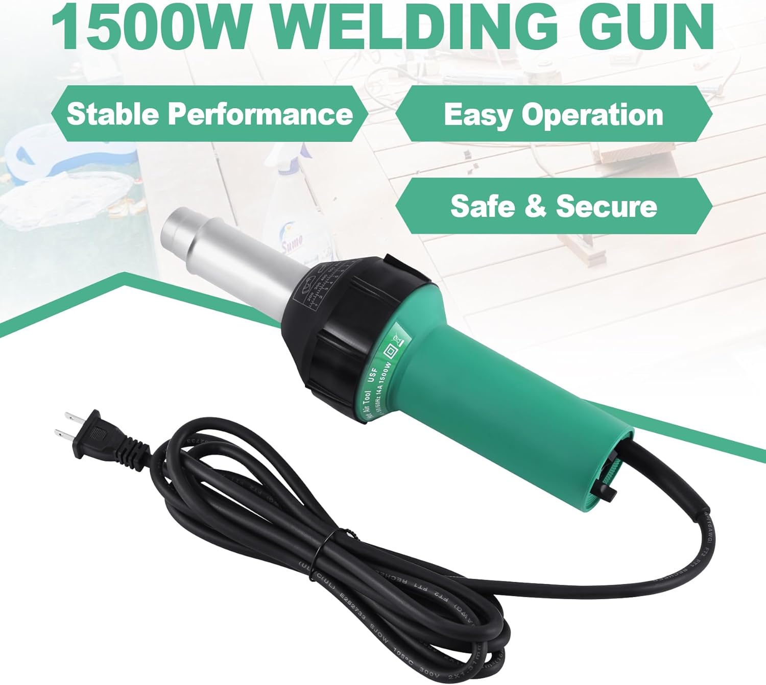 Samger – Pistola de calefacción de aire caliente de 1500 W 110 V, kit de soldador de antorcha de aire caliente de plástico de mano, kit de soldadura