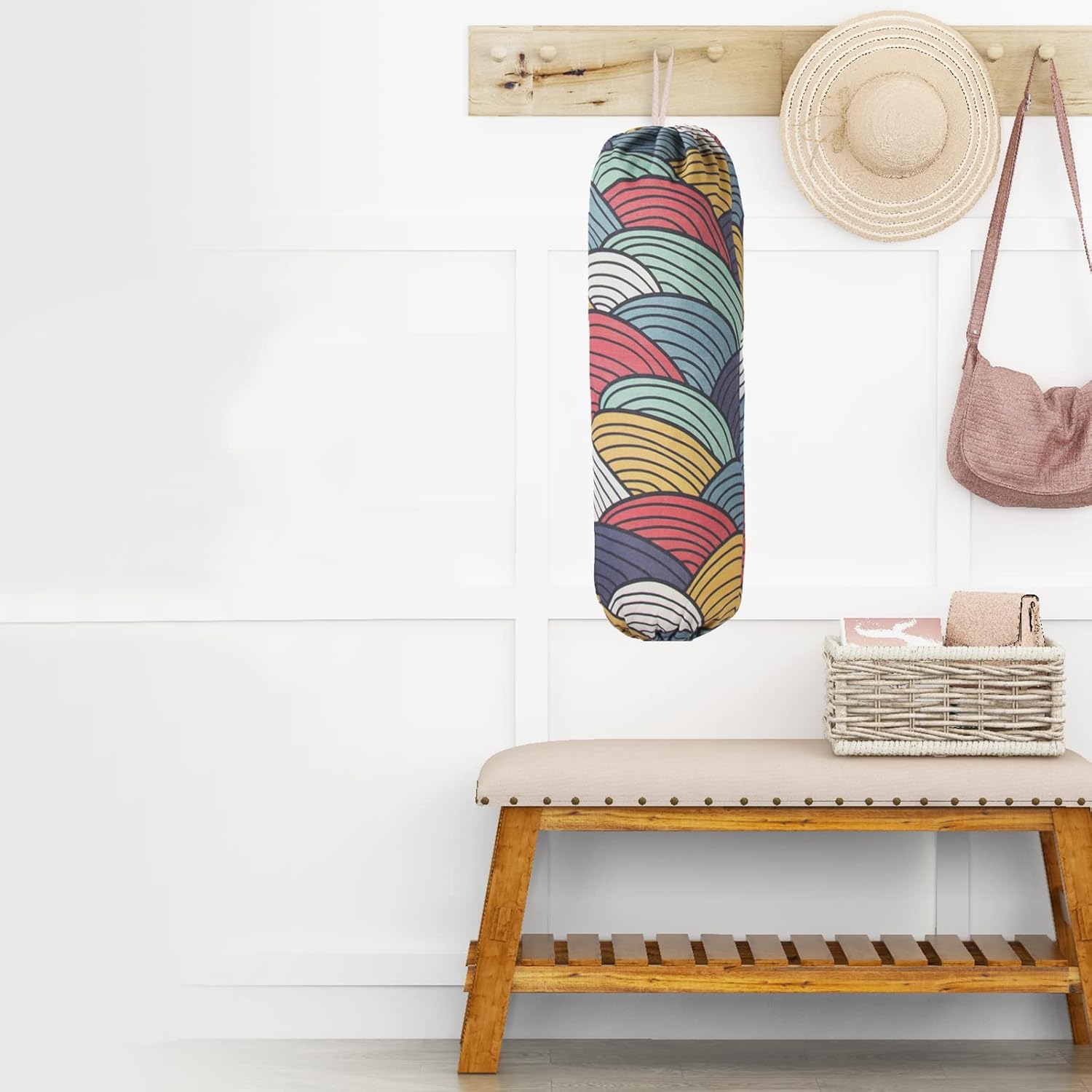 Soporte para bolsas de plástico, dispensador organizador de bolsas de plástico para montaje en pared, soporte de almacenamiento de bolsa de