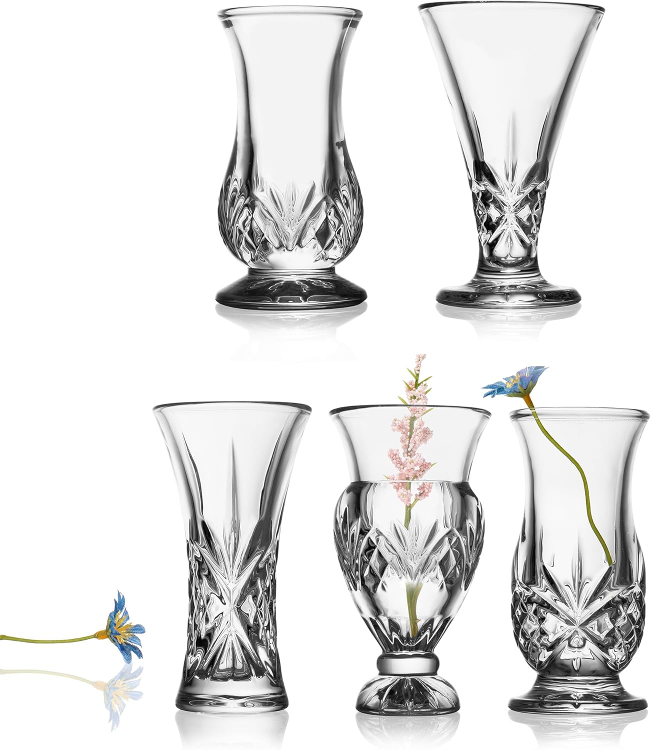 Godinger Juego de jarrones de brote, florero, jarrón de cristal, florero de brote, mini jarrones para flores, jarrones para decoración, floreros Bud