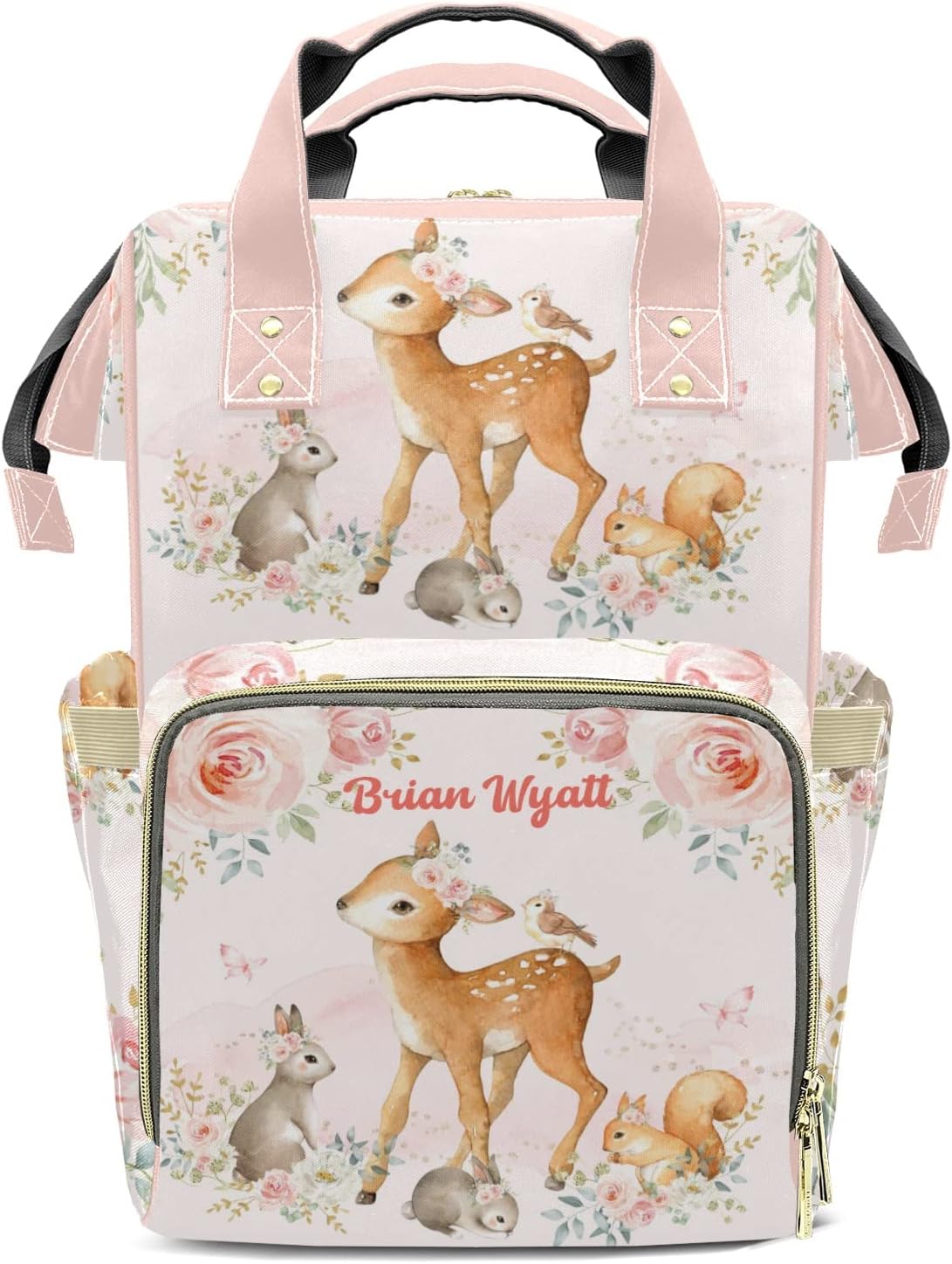 Bolsas de pañales personalizadas de gran capacidad, mochila personalizada con nombre de león y zorro, ciervo, mochila informal para regalos, Diseño