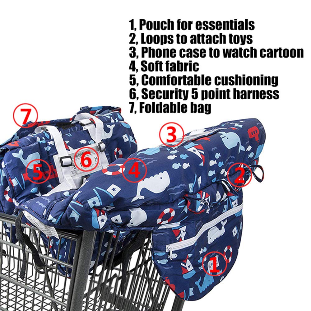 Funda para carrito de compras para bebé, 2 en 1, asiento portátil plegable con bolsa para bebés y niños pequeños, compatible con asiento de carrito