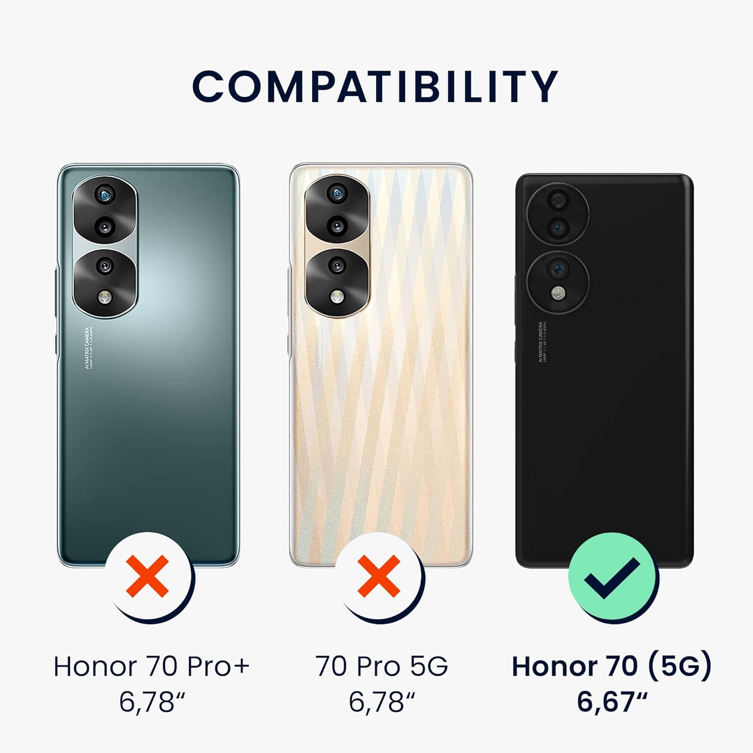 kwmobile Funda compatible con Honor 70 (5G) – Funda protectora delgada de TPU con acabado mate suave – negro mate