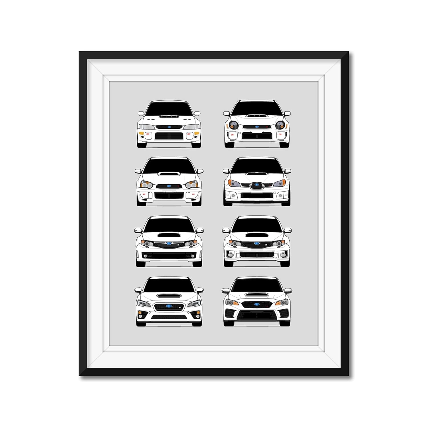 Sub Tecnica International Rally Car Generations Inspired Car Poster – Handmade Print of Subaru STI – White, 8×10″ Metallic Print (Unframed)-Perfect