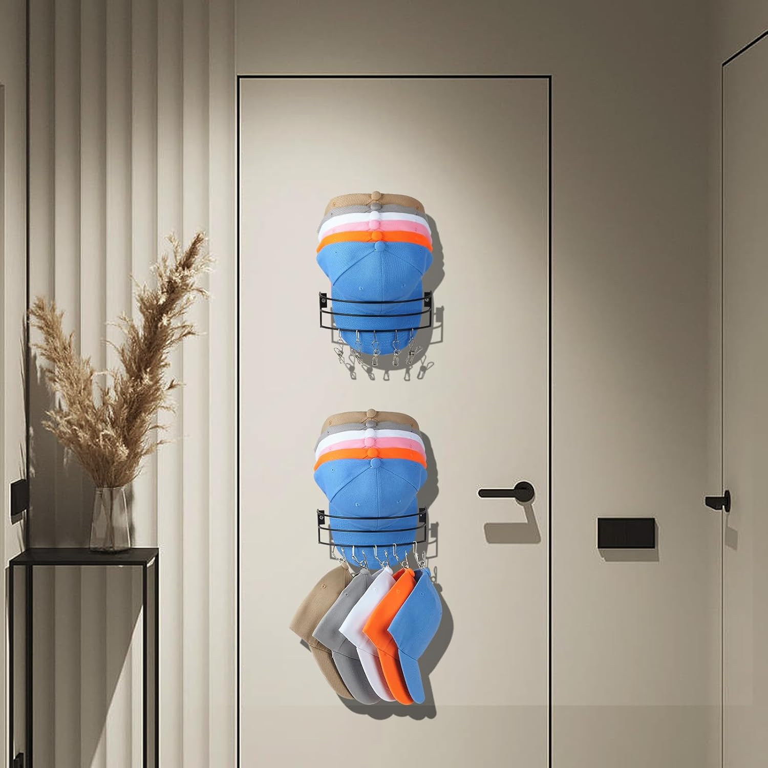 Anrialfu Percheros para gorras de béisbol de pared, 2 paquetes de organizadores de sombreros de metal para gorras de béisbol para almacenamiento de