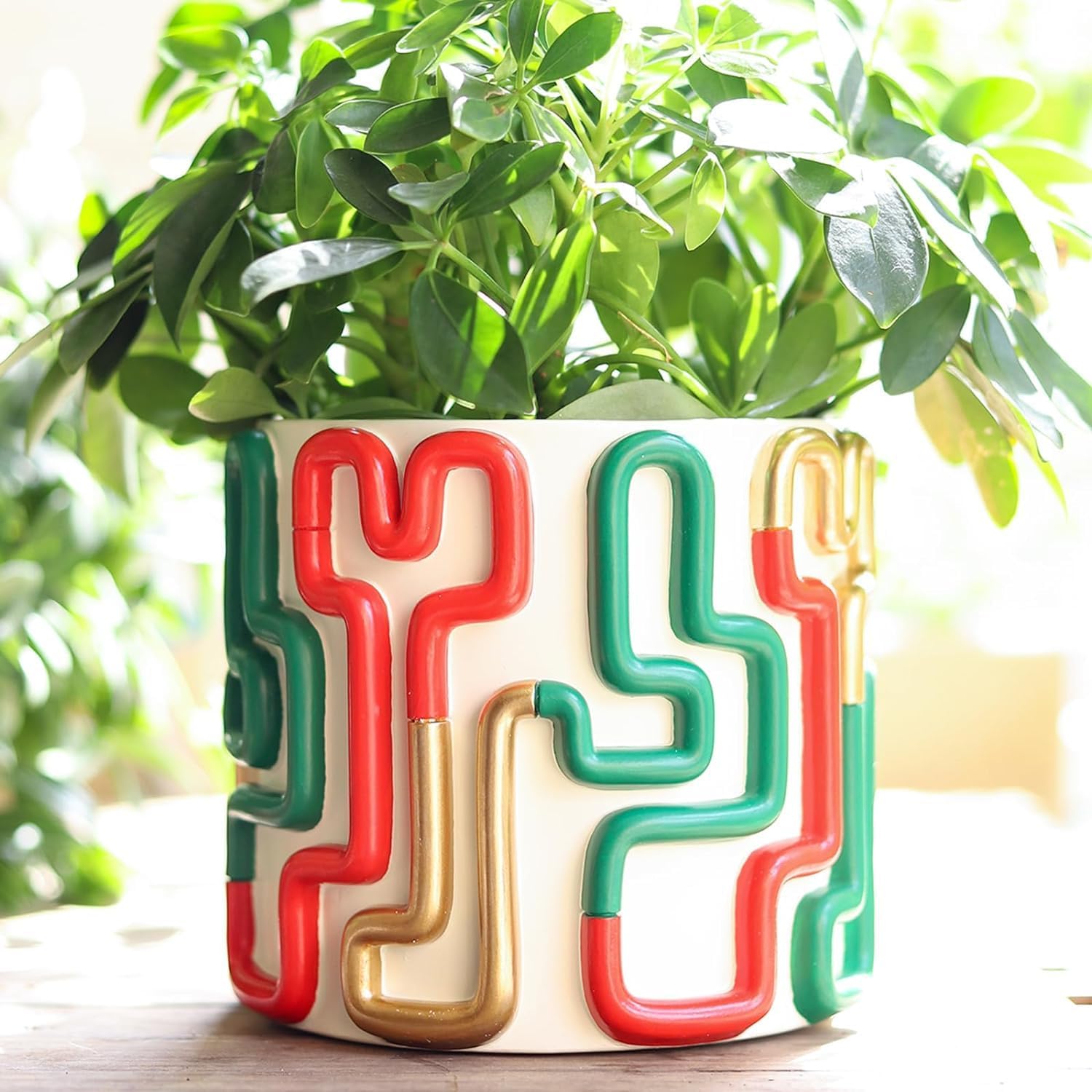 GUGUGO Squiggle Lines – Lindas macetas para plantas, macetas para plantas de interior, divertidas y coloridas, maceta única para suculentas, macetas