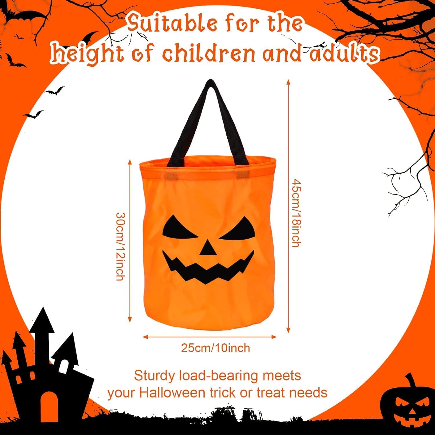 Bolsas de dulces de Halloween con luz LED para niños y adultos, cubo multiusos de Halloween para dulce o truco con cara sonriente de calabaza para