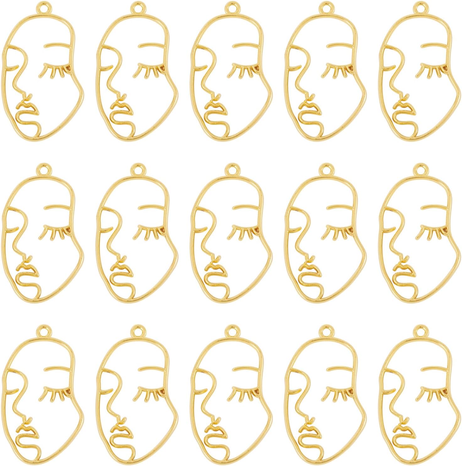 Craftdady Colgantes de bisel abierto de cara abstracta, colgantes de bisel humano con espalda abierta, color dorado, marco hueco, perfil, cabeza