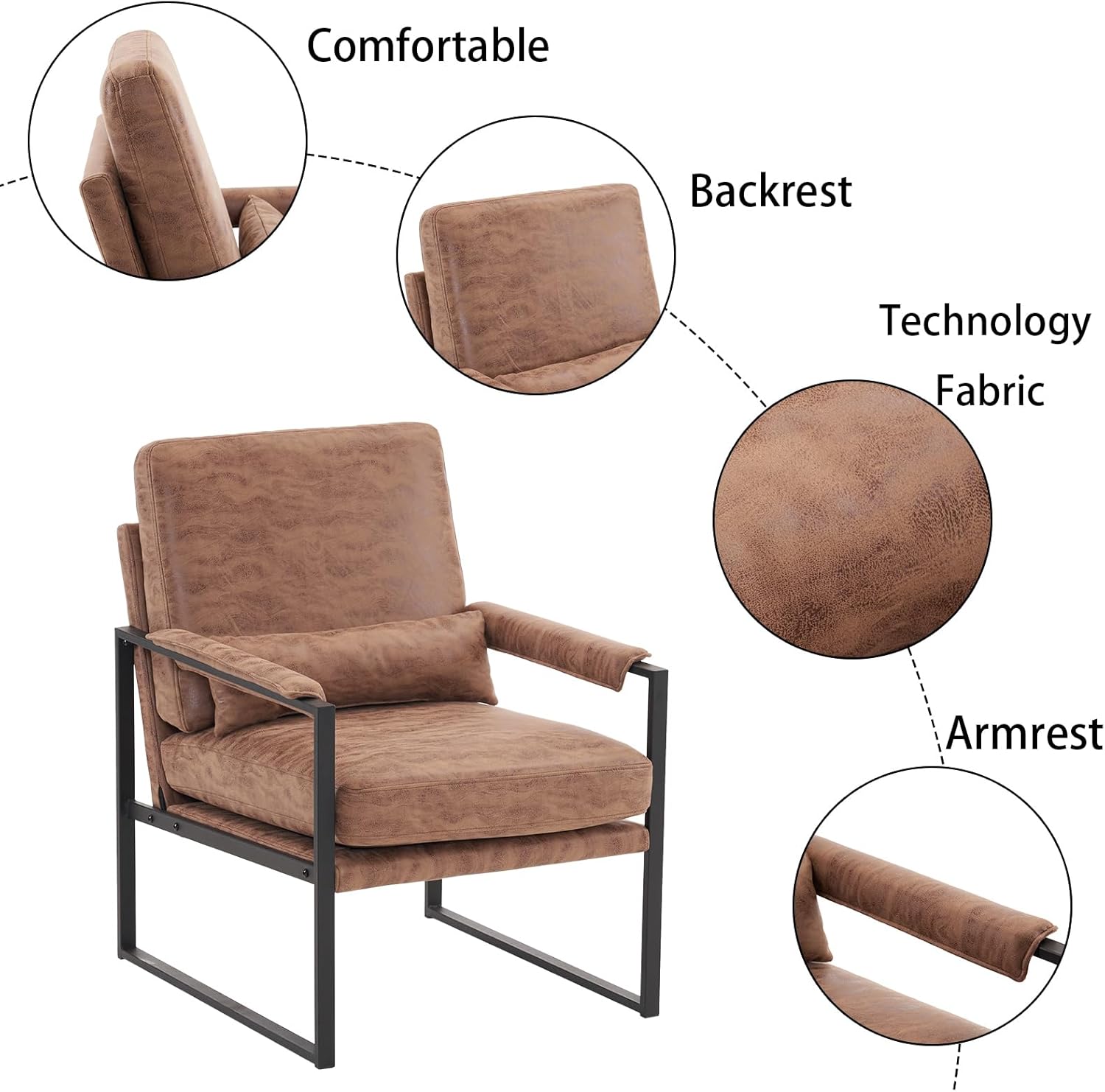 Accent Chairs for Living Room Modern Lounge Chair Single Iron Frame Chair Technology Fabric Indoor Leisure Chair Arm Chair Reading Chair for Bedroom