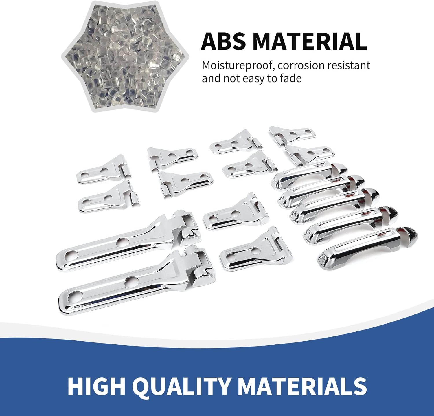 Kit de moldura exterior para JL de 17 piezas, cubierta de manija de puerta y moldura de bisagra del capó del motor y moldura de soporte de neumático