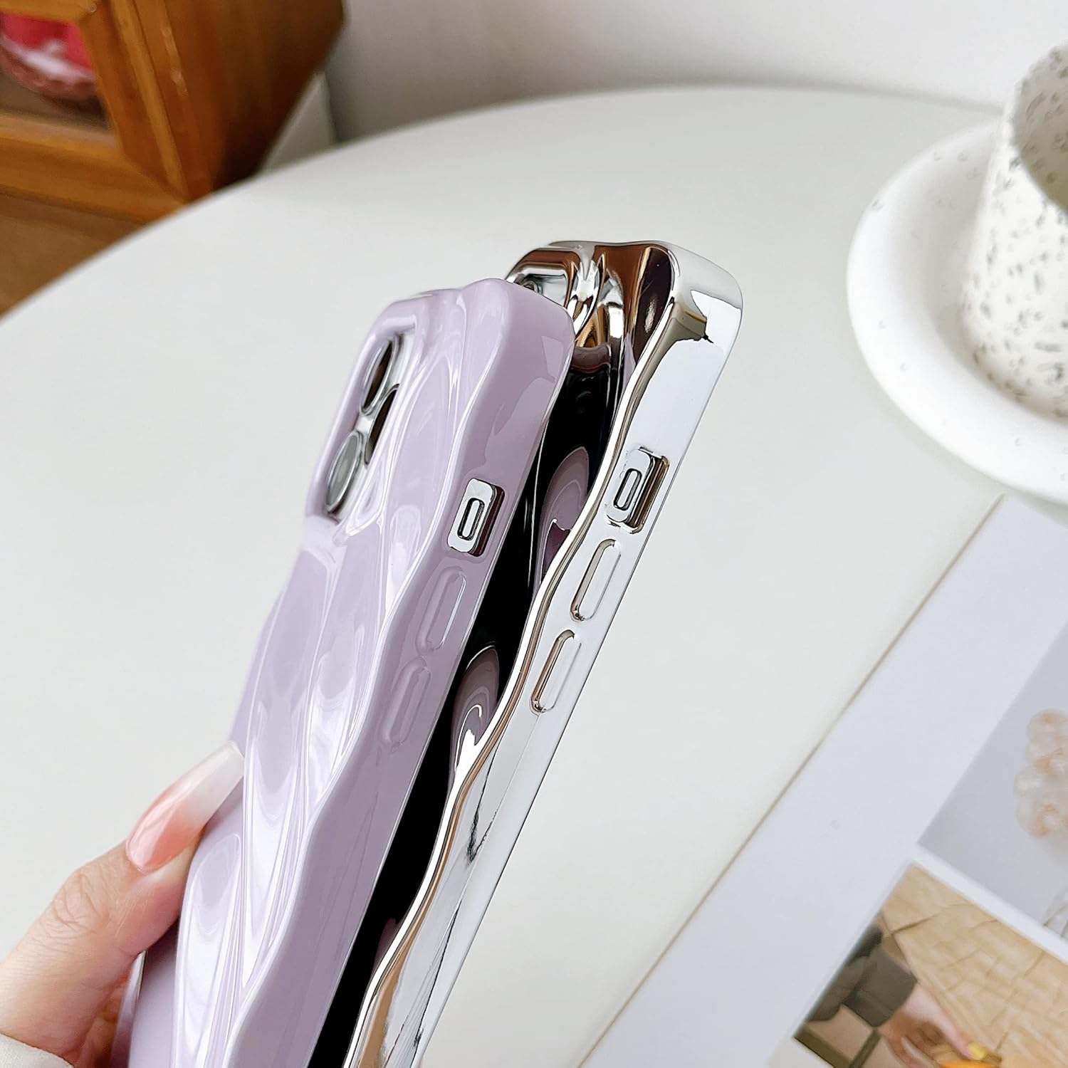 Skyseaco Funda de teléfono compatible con iPhone 13 Pro, diseño de forma de ondulación de agua 3D, protección de lente de cámara, a prueba de