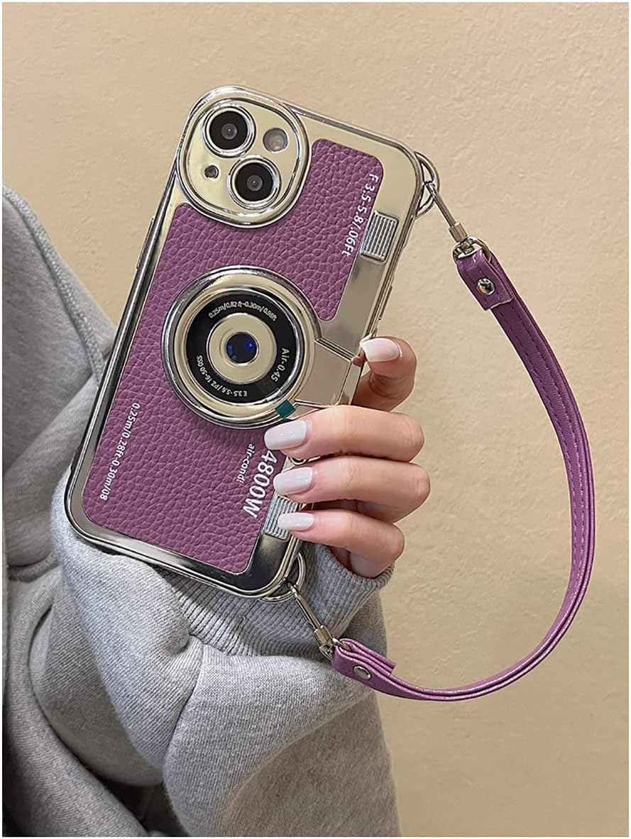 Funda compatible con iPhone 11 Pro Max, bonita funda 3D vintage para cámara con correa de mano, funda única de silicona TPU a prueba de golpes,