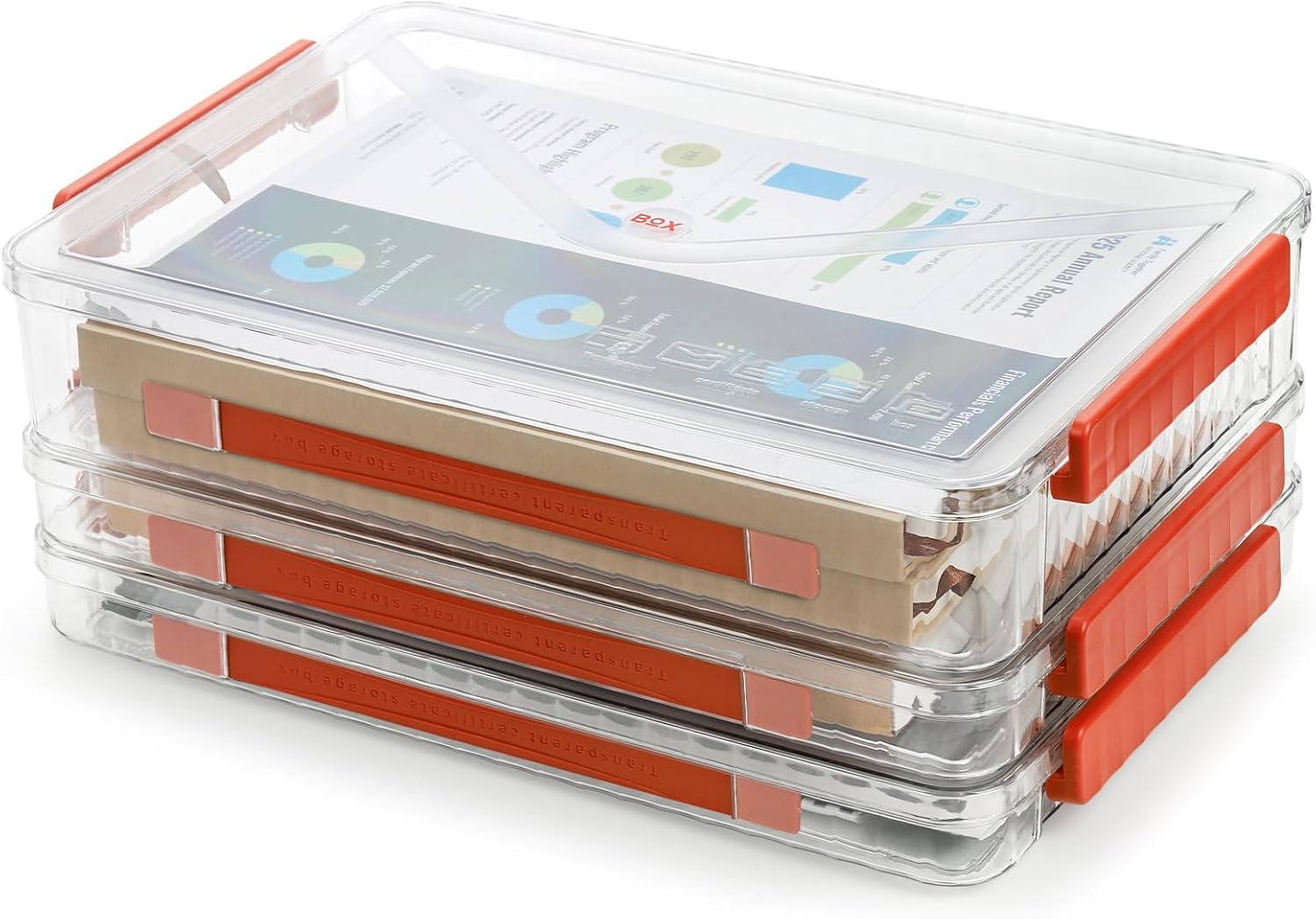 Mezchi Juego de 3 fundas de plástico portátil para proyectos, caja de almacenamiento de archivos transparente de 14 x 9 pulgadas con tapas, caja de