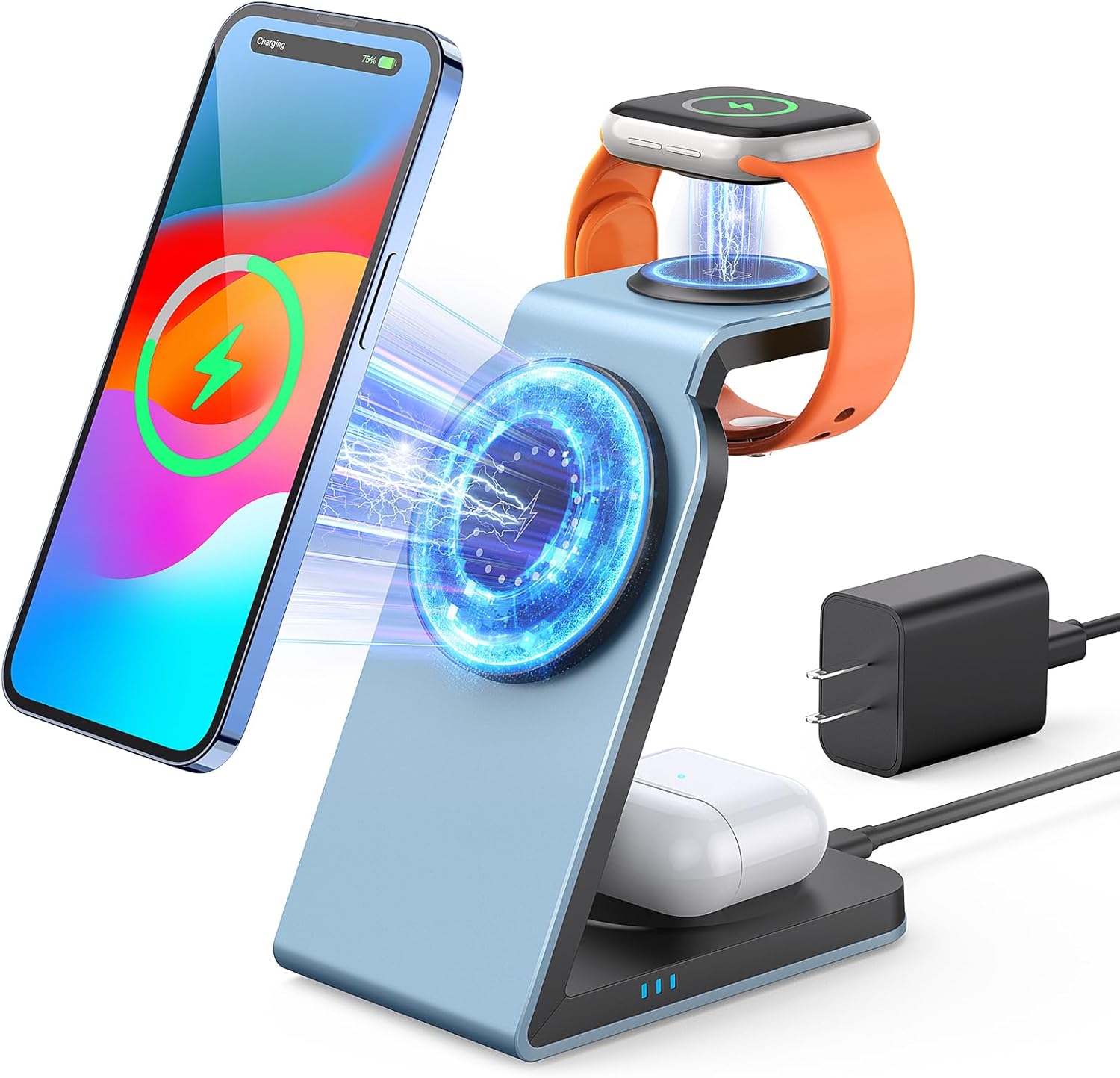 Estación de carga para cargador inalámbrico Apple 3 en 1 2024 nuevo soporte de cargador magnético de aleación de aluminio de carga rápida múltiples