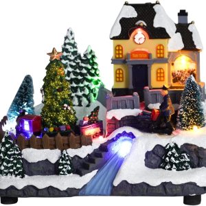 Christmas Village Houses with LED Lights, Train Spinning Under The Christmas Tree, Fiber Optic River, Realistic Christmas Scene,Music Rendering Christmas Village Houses with LED Lights, Train Spinning Under The Christmas Tree, Fiber Optic River, Realistic Christmas Scene,Music Rendering