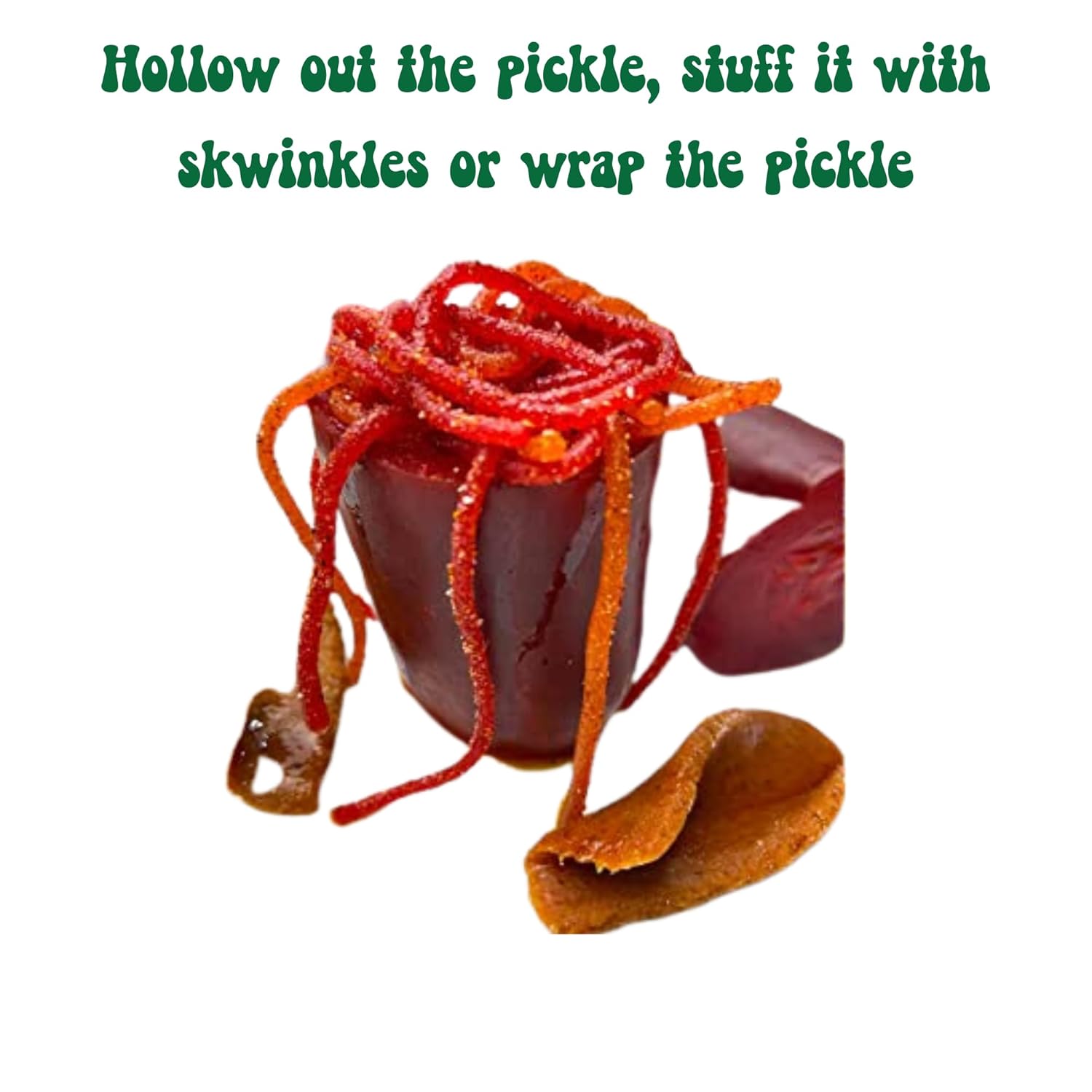 Chamoy Pickle Kit de 4 artículos  Juego de pepinillos de lujo con pepinillo Ricos, Lucas Skwinkles Salsagheti mexicano dulce cuerdas, chamoy en