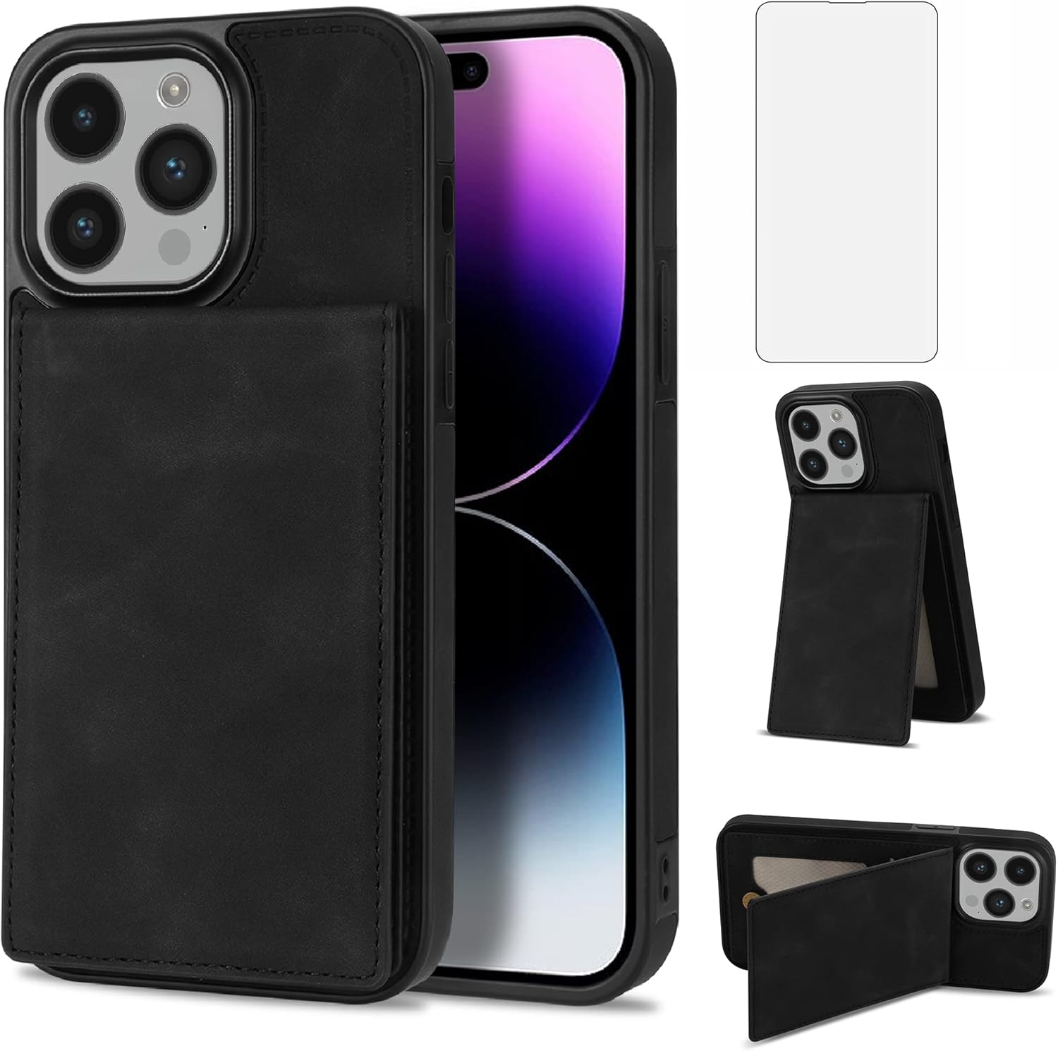 Asuwish Funda de teléfono para iPhone 15 Pro Max de 6.7 pulgadas con protector de pantalla y RFID delgado soporte para tarjeta de crédito, soporte