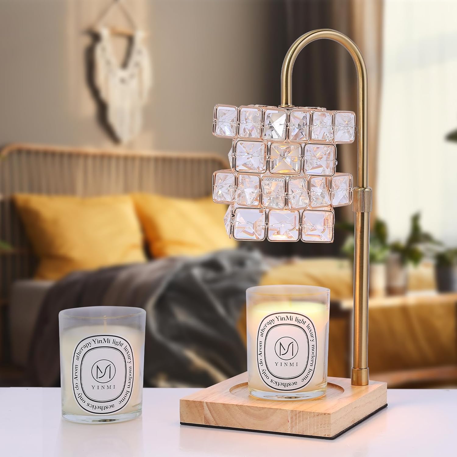 STARNOONTEK Lámpara calentadora de velas, atenuador de 4 engranajes y calentador de velas eléctrico de altura ajustable con 2 bombillas, compatible