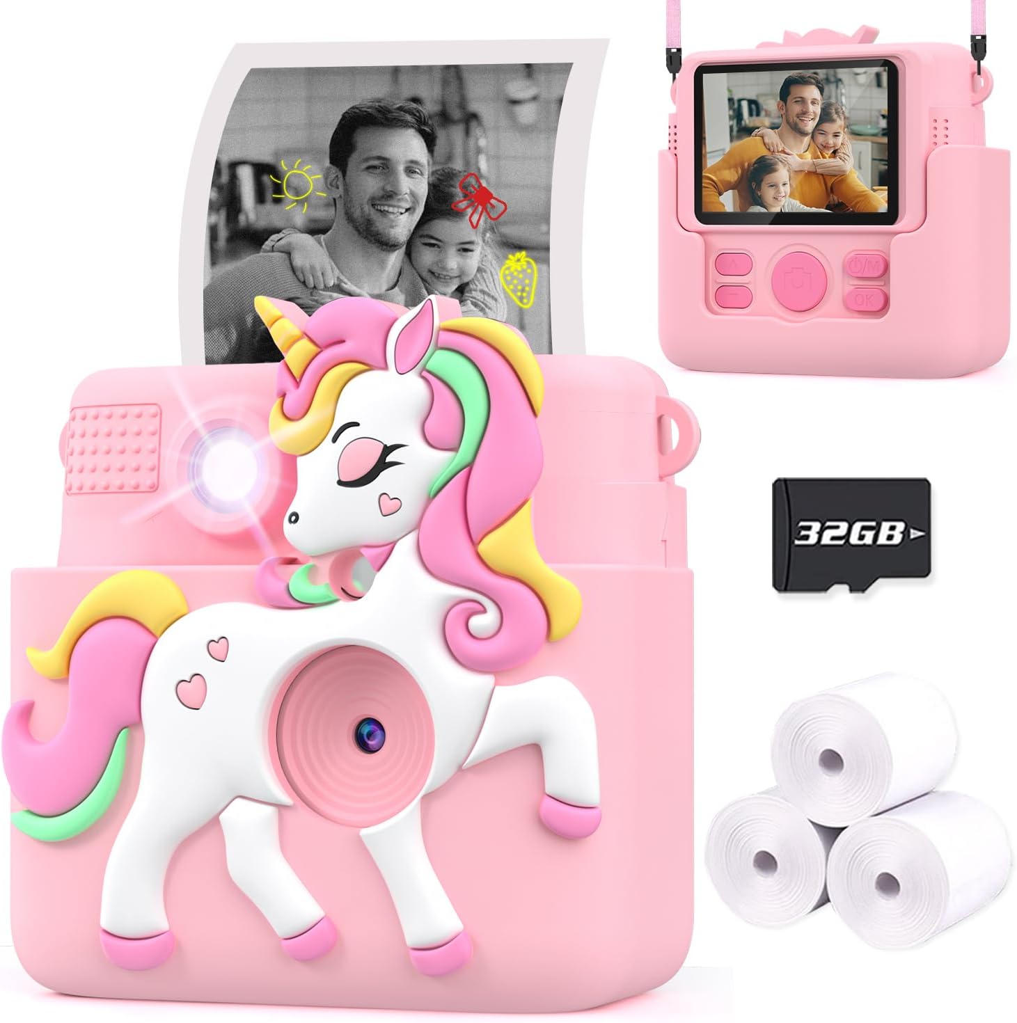 Impresión instantánea con cubierta de silicona, regalos creativos para niñas de 4 a 12 años, cumpleaños, Navidad, juguete de cámara digital 1080P