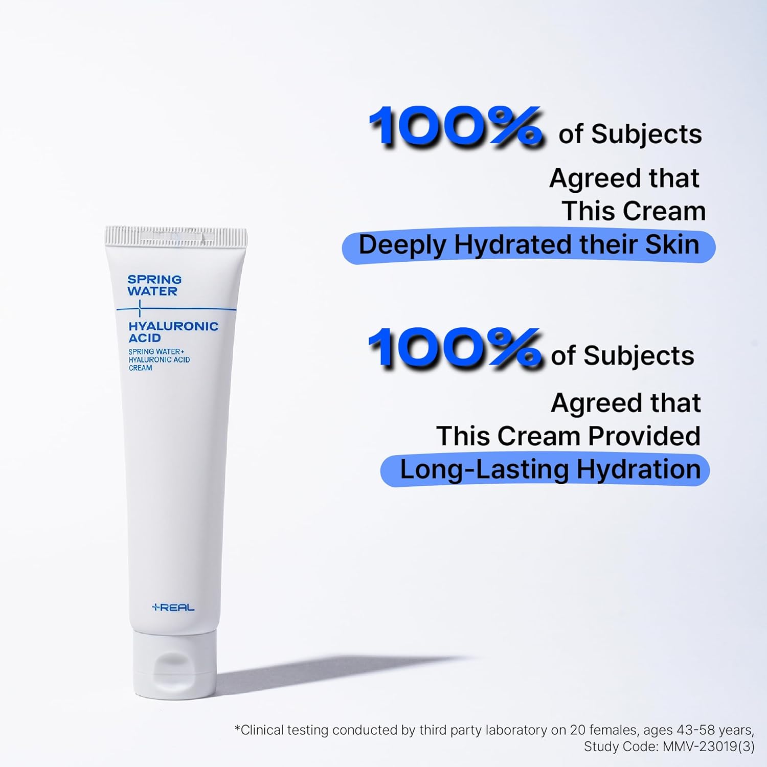 PLUSREAL Agua de manantial + crema de ácido hialurónico, 2.02 onzas líquidas. Hidratante facial ligero AMPM para pieles sensibles, sin fragancia,