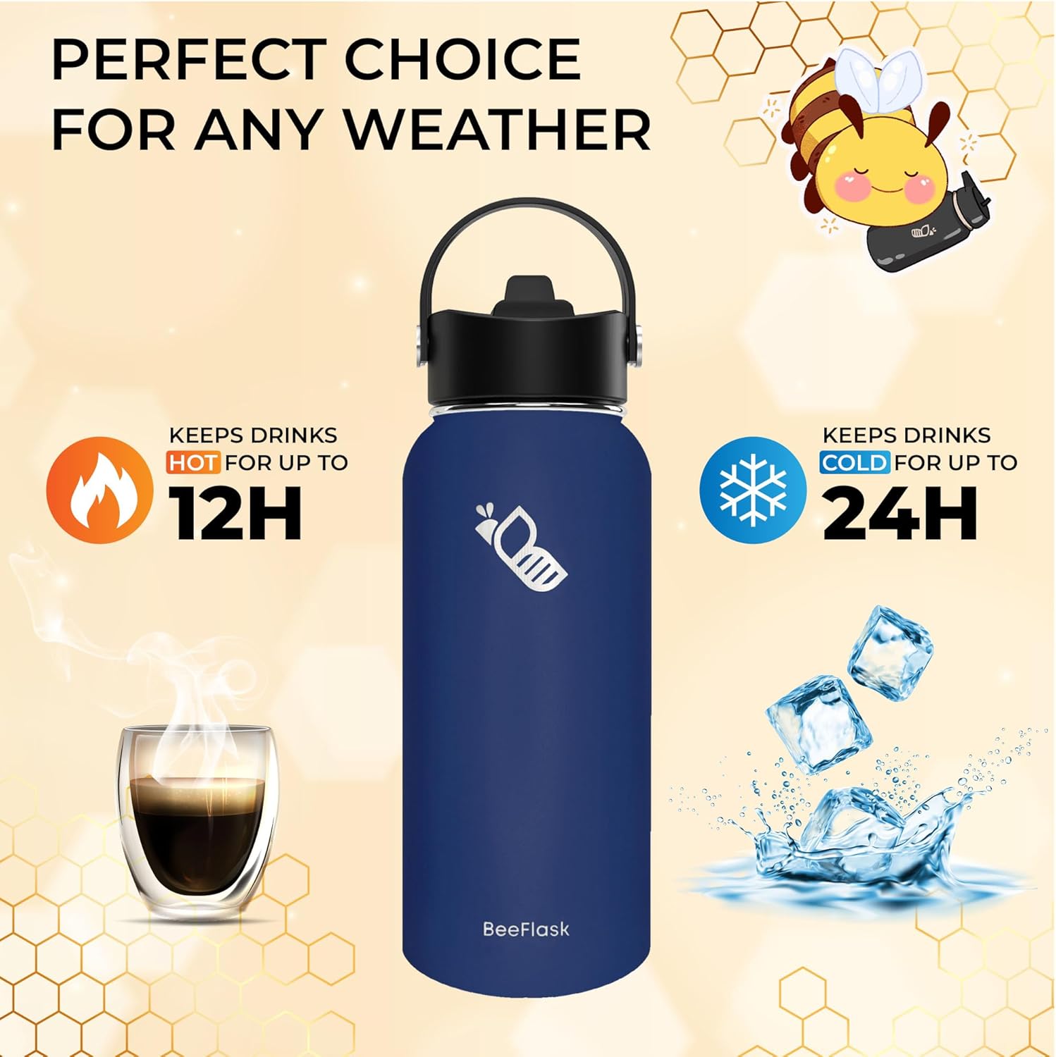 Botella de agua deportiva – 32 onzas, 3 tapas (con pajita), 50 bonitas calcomanías, aisladas al vacío, acero inoxidable 308, con una parte de las