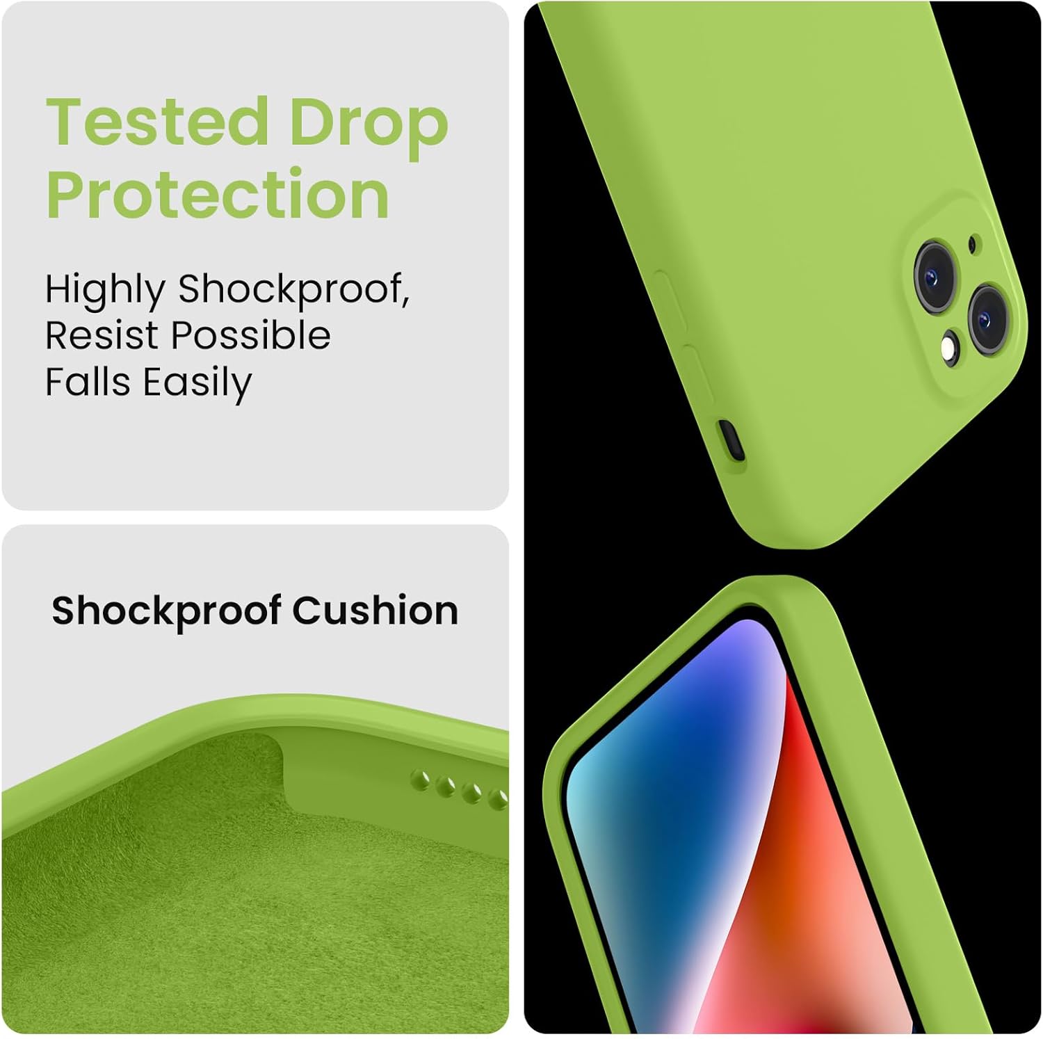 FireNova Funda diseñada para iPhone 13, funda de silicona mejorada protección de cámara con 2 protectores de pantalla, forro interior de microfibra