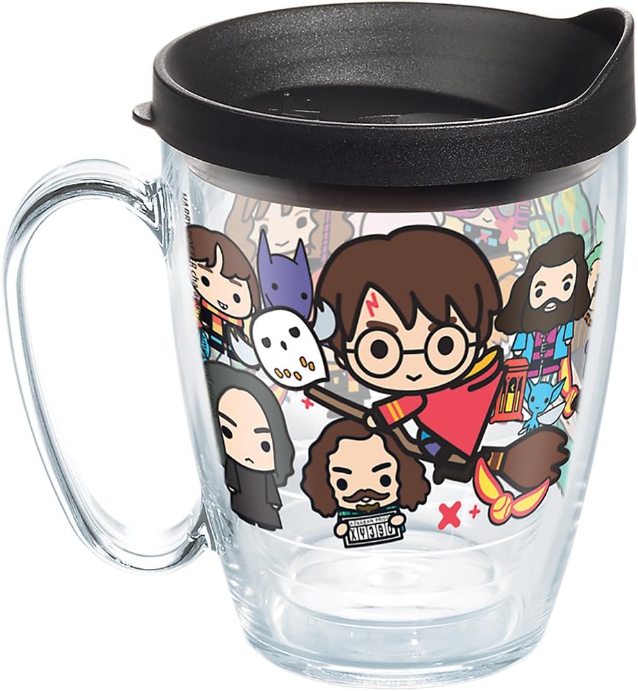 Tervis Harry Potter Group Charms – Vaso con envoltura y tapa negra, taza de 16 onzas, transparente