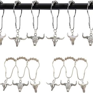 Ganchos para cortina de ducha de vaca, 12 piezas de acero inoxidable a prueba de óxido, accesorios para colgantes de calaveras de toro, vida Ganchos para cortina de ducha de vaca, 12 piezas de acero inoxidable a prueba de óxido, accesorios para colgantes de calaveras de toro, vida