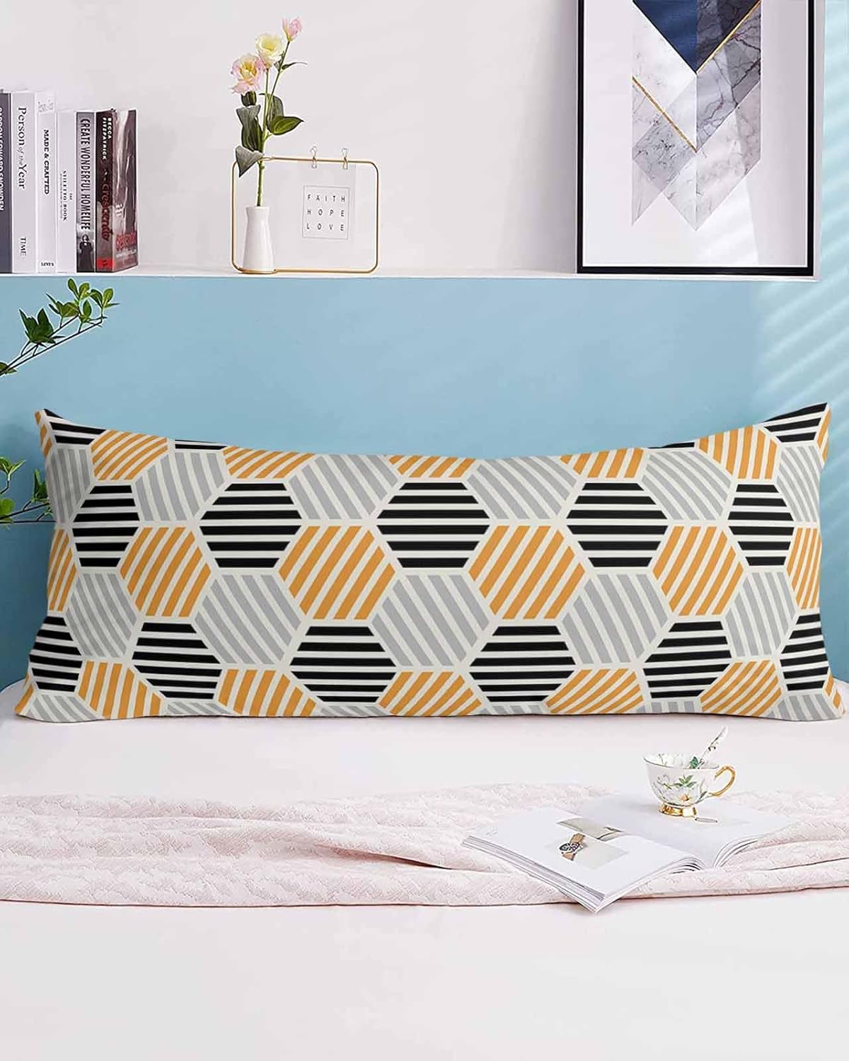 Funda de almohada corporal con diseño geométrico abstracto, fundas de almohada suaves decorativas para sofá largo lumbar con cierre de sobre,