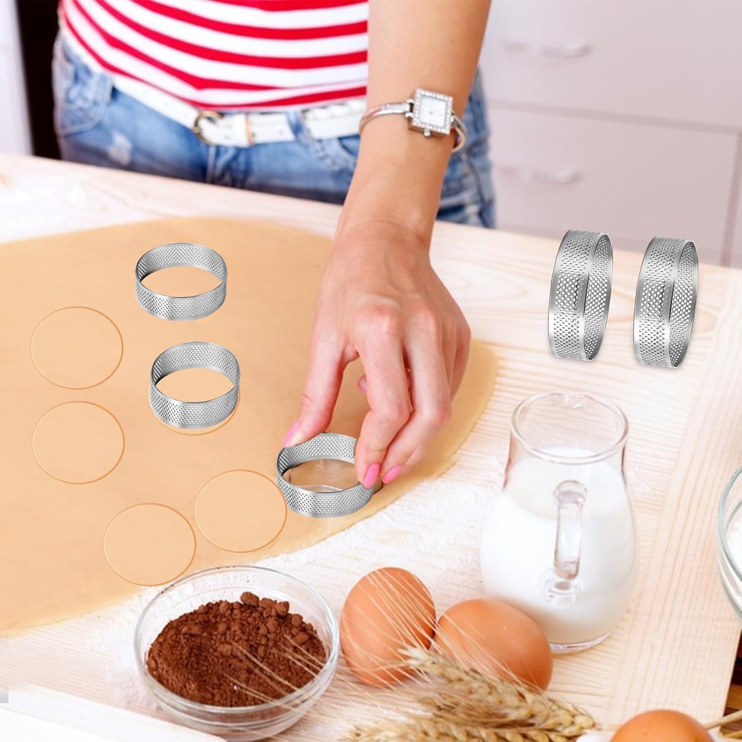 Paquete de 12 anillos para tarta de acero inoxidable de 2 pulgadas, tarta de mousse, anillos de crumpet para tartas, anillos perforados resistentes
