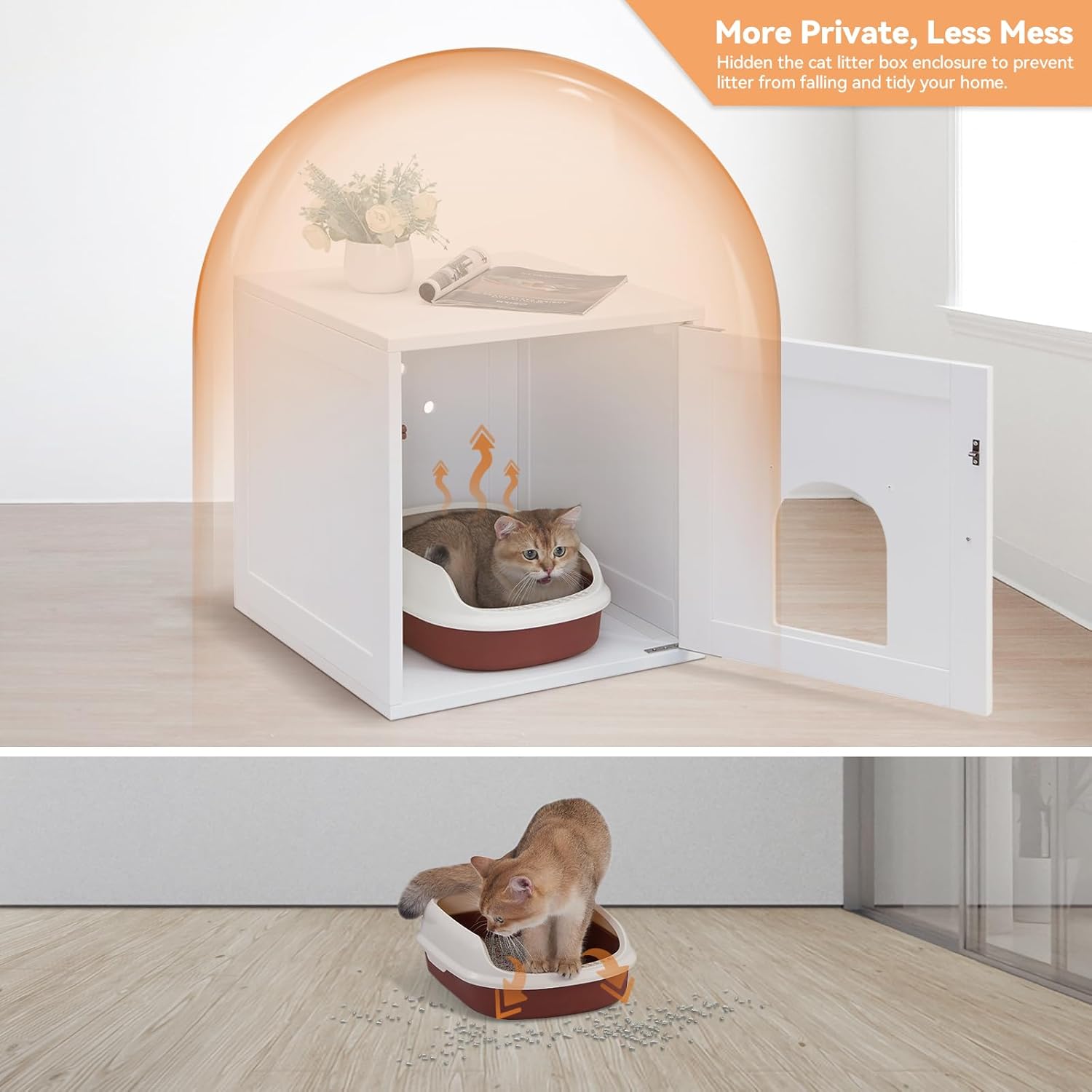 AACULPET Caja de arena para gatos, muebles de caja de arena impermeable ocultos, material de reciclaje PS Gabinete de caja de gato, Casa de gato
