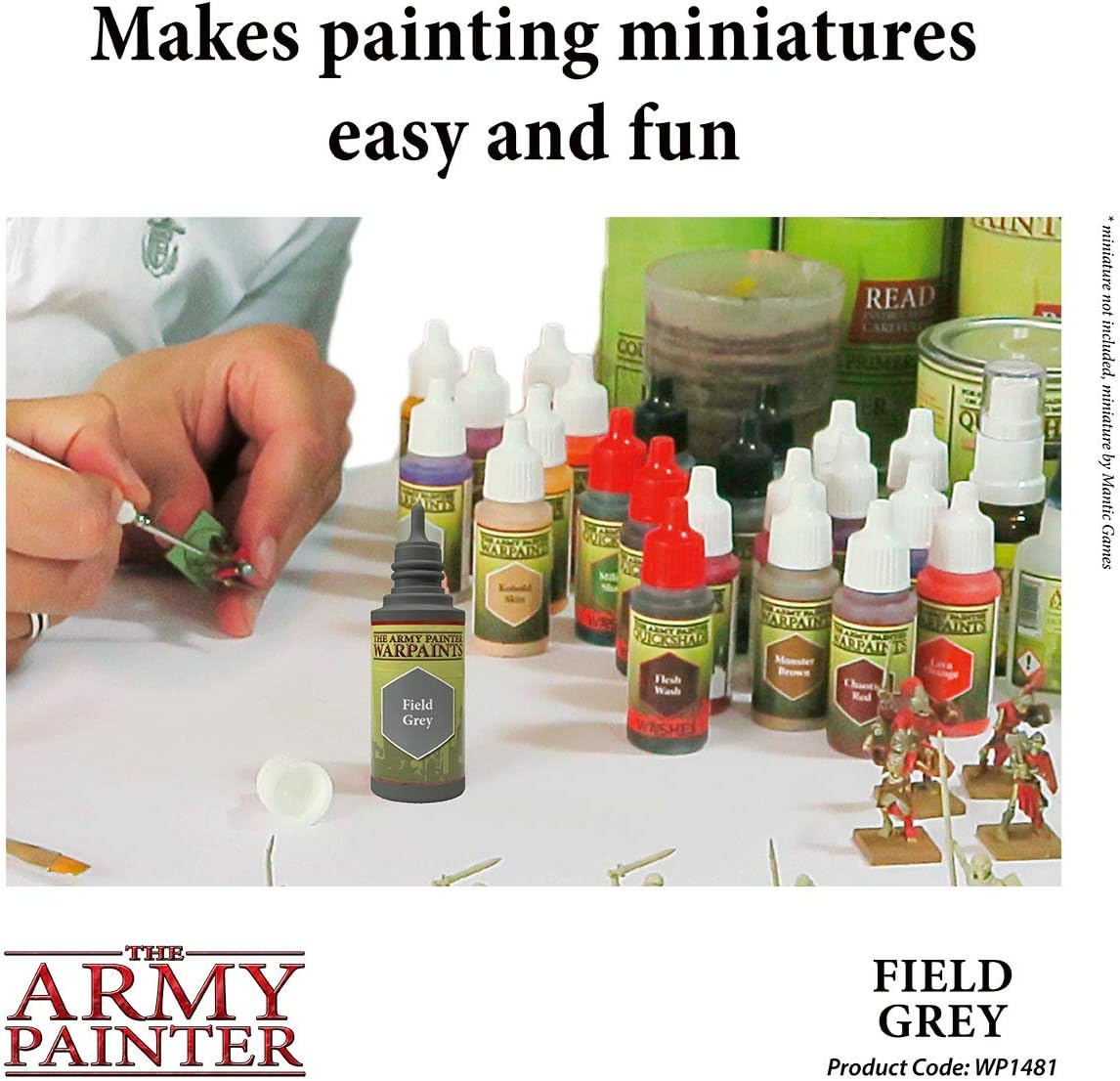 The Army Painter Field Grey Warpaint – Pintura acrílica no tóxica a base de agua muy pigmentada para juegos de rol de mesa, juegos de mesa y juegos