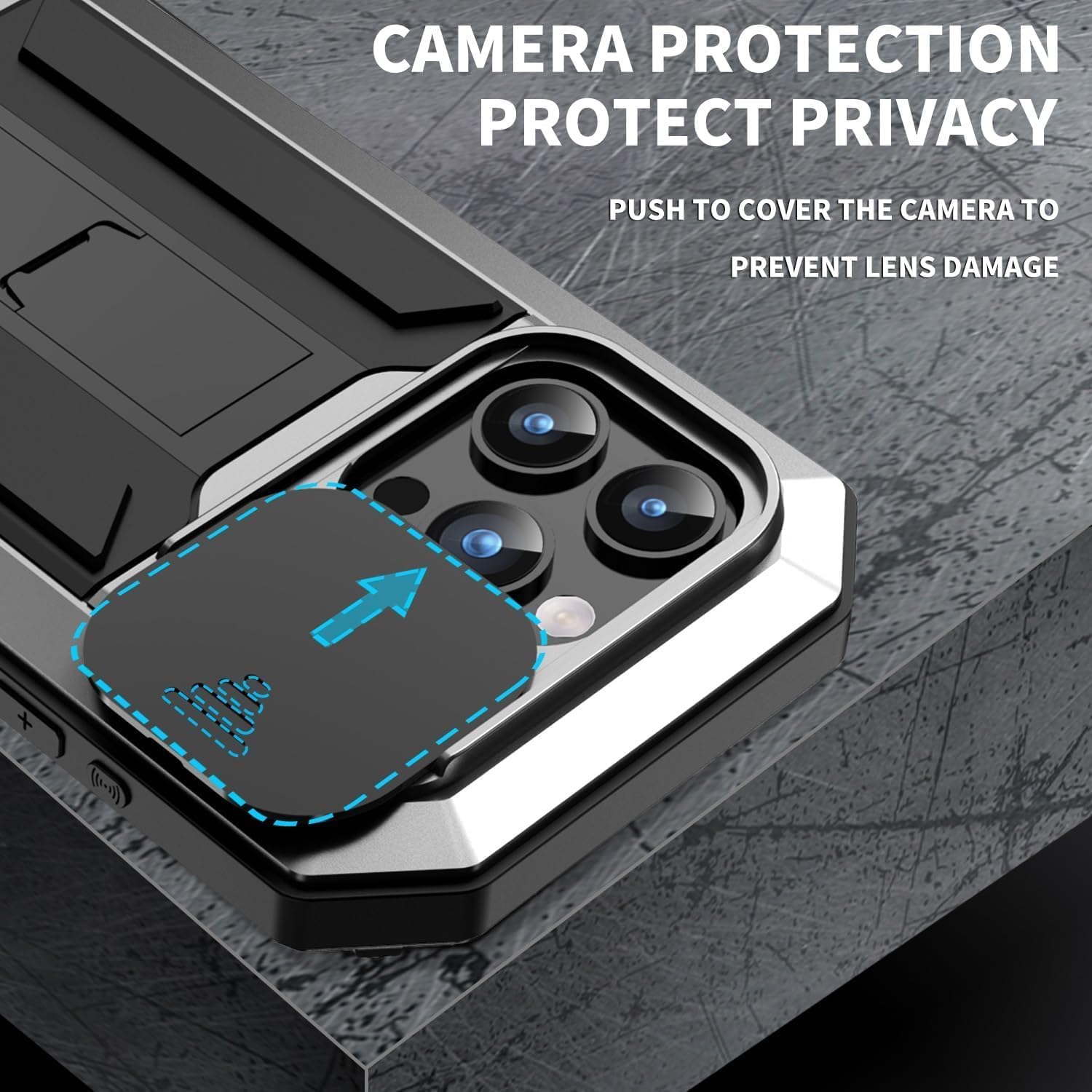 Funda de teléfono para iPhone 15 Pro Max con protector de pantalla de grado militar, cubierta de cuerpo completo, soporte de parachoques de metal,