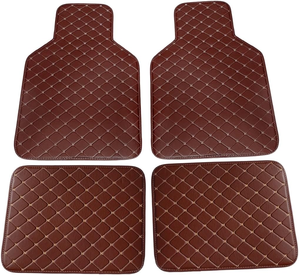 AUCELI Juego de 4 tapetes para piso de automóvil, piel sintética de lujo para todo tipo de clima, ajuste universal, alfombrilla delantera y trasera