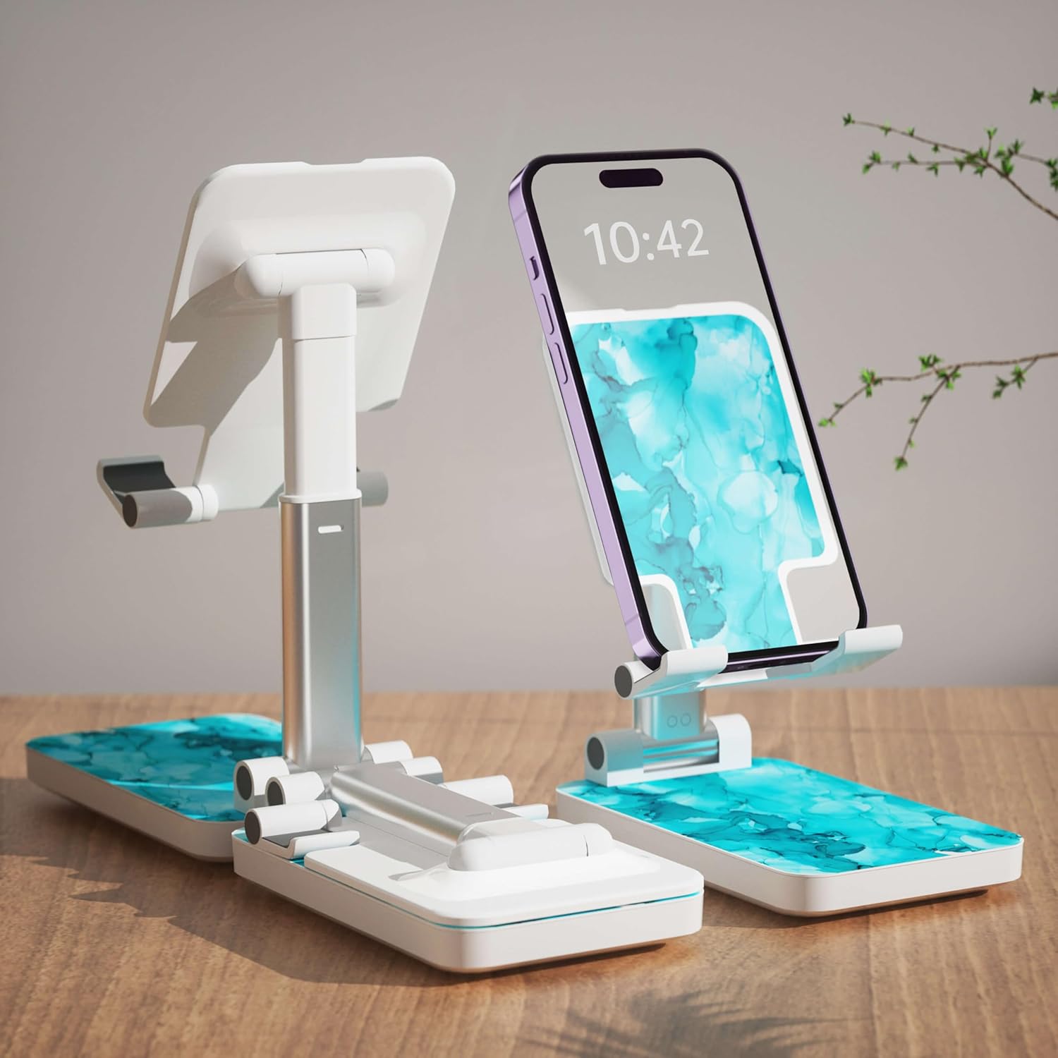 Heainaiyoo Soporte plegable para teléfono celular, soporte de teléfono celular ajustable en altura en ángulo, soporte para teléfono para escritorio,