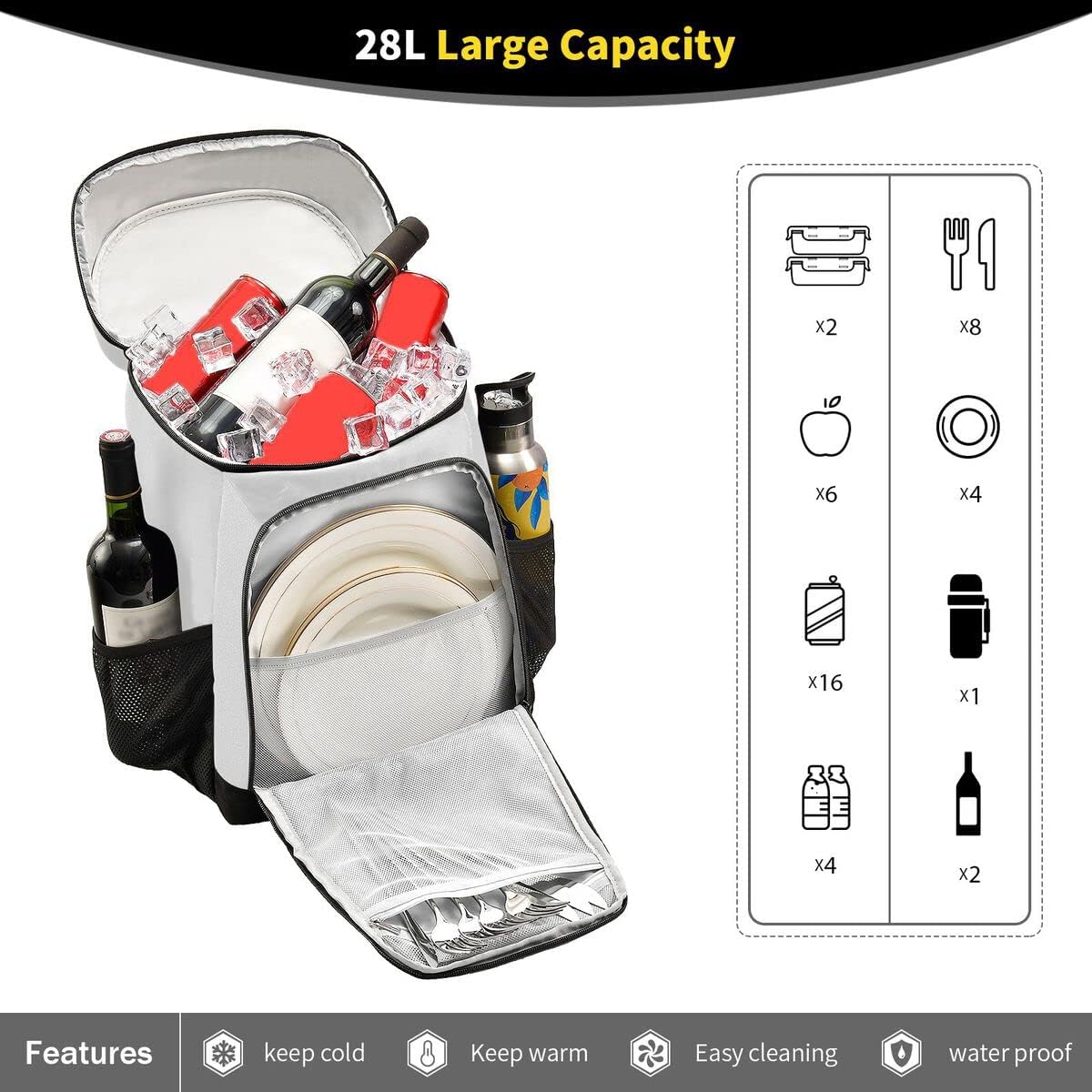 Mochila enfriadora a prueba de fugas, bolsa térmica térmica de almuerzo, 30 latas, refrigeradores de campamento para picnic, playa, viajes por