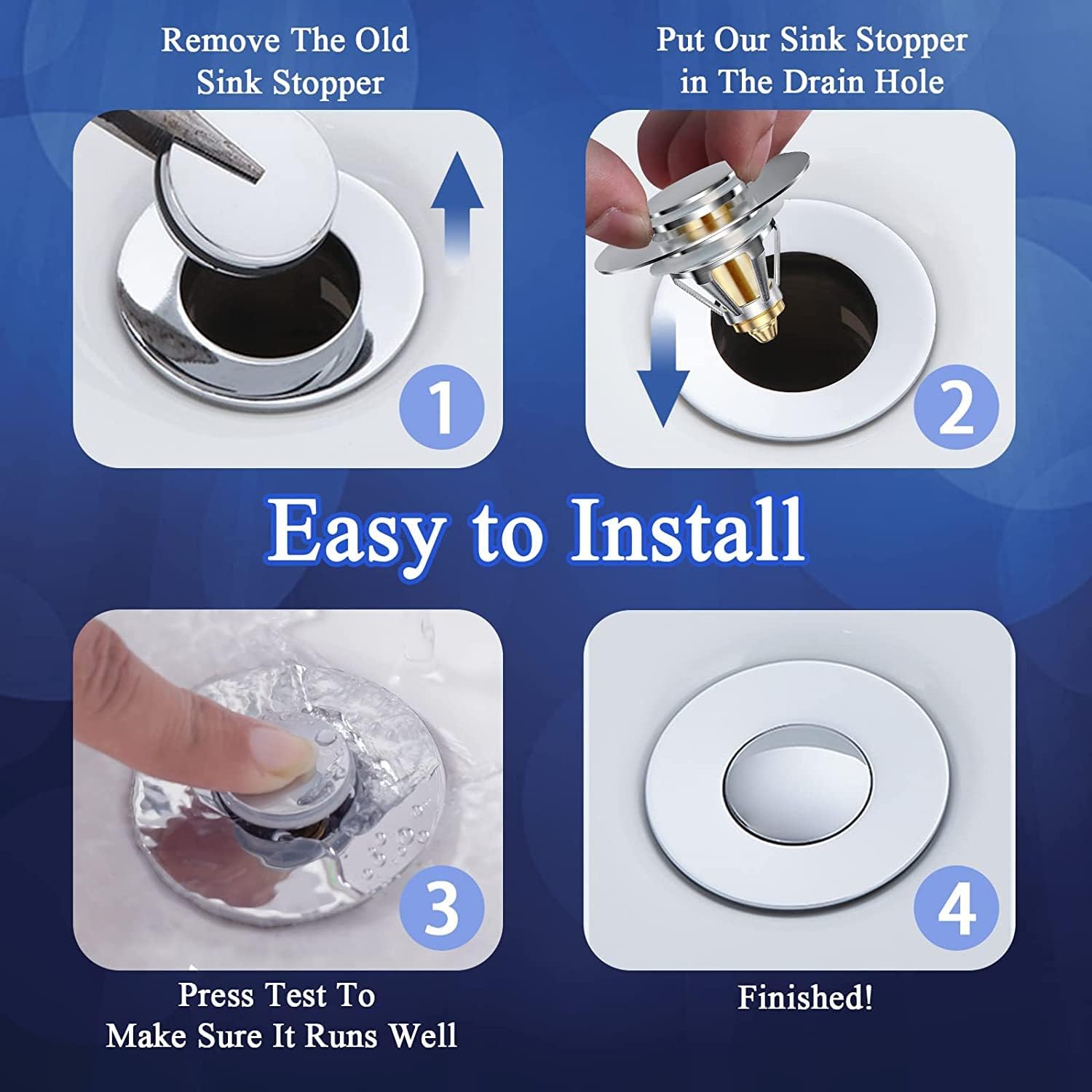 Tapón universal para fregadero de baño mejorado 2.0, tapón de drenaje para orificios de drenaje de 1.06 a 1.80 pulgadas, filtro de drenaje de