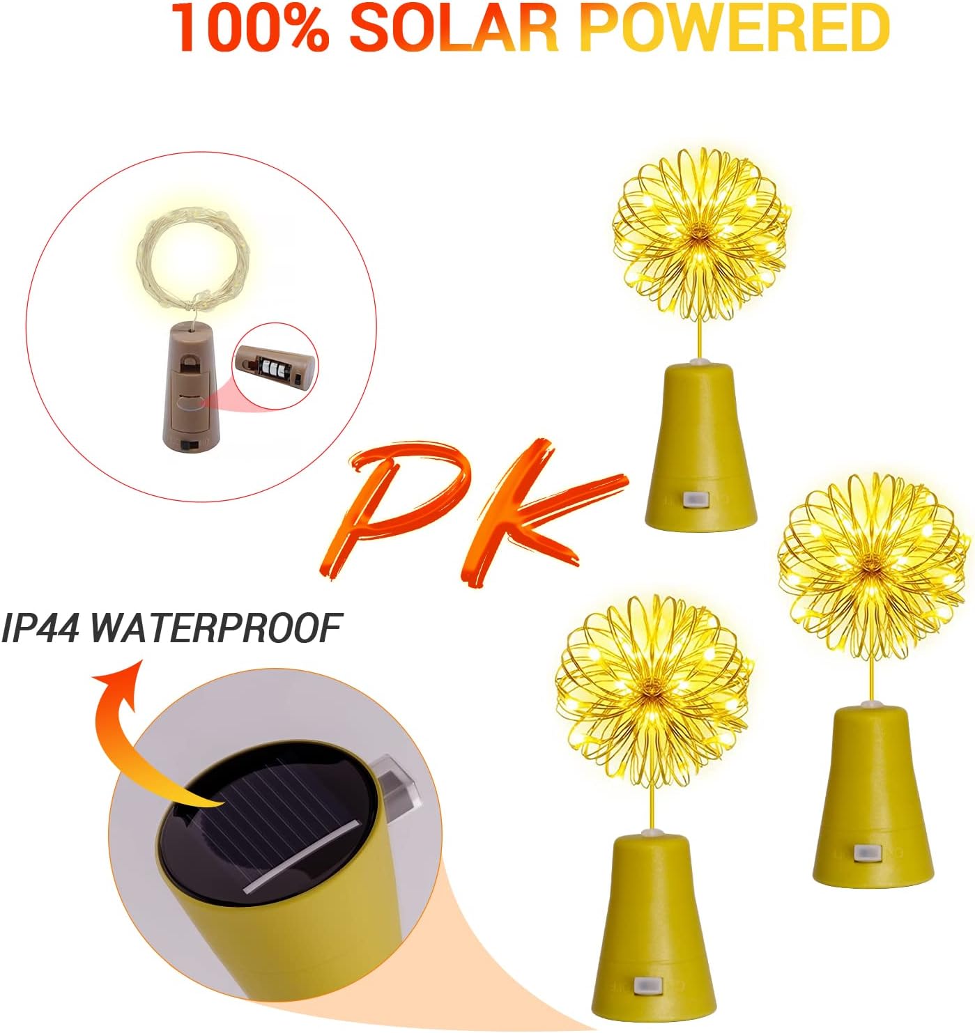PChero Luces solares para botellas de vino, paquete de 6 unidades, 20 luces LED impermeables, mini alambre de cobre, luces de corcho para botellas