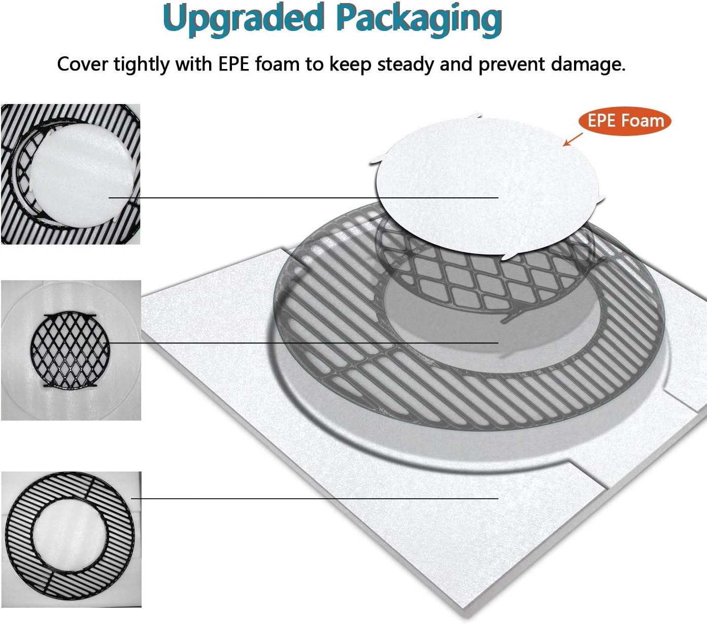 Hongso 8835 Rejillas antiadherentes con revestimiento de porcelana pulida de 21.5 pulgadas para Weber Original Kettle Premium de 22 pulgadas,