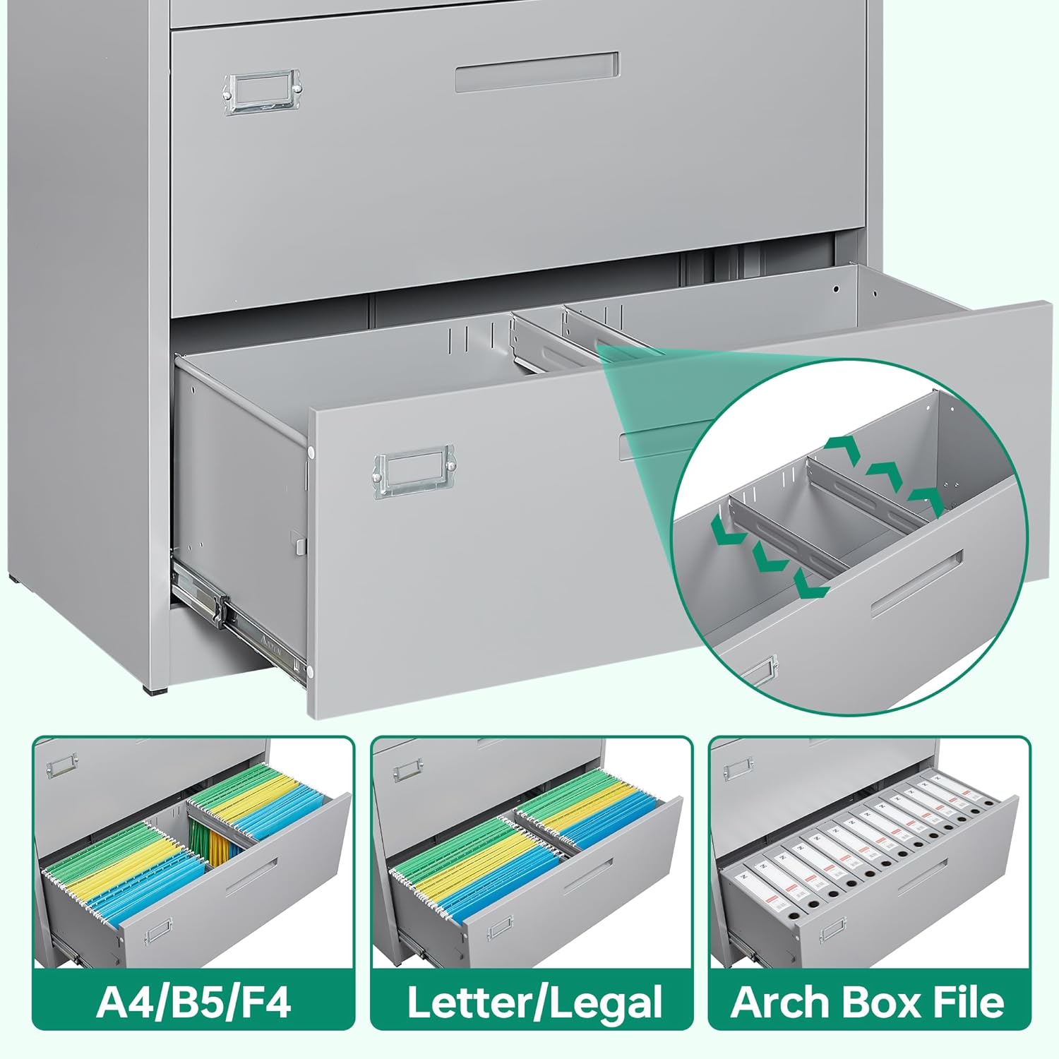 Letaya Archivadores para oficina en casa, archivadores laterales de metal de 4 cajones con cerradura, archivos colgantes tamaño cartalegalF4A4 (gris)