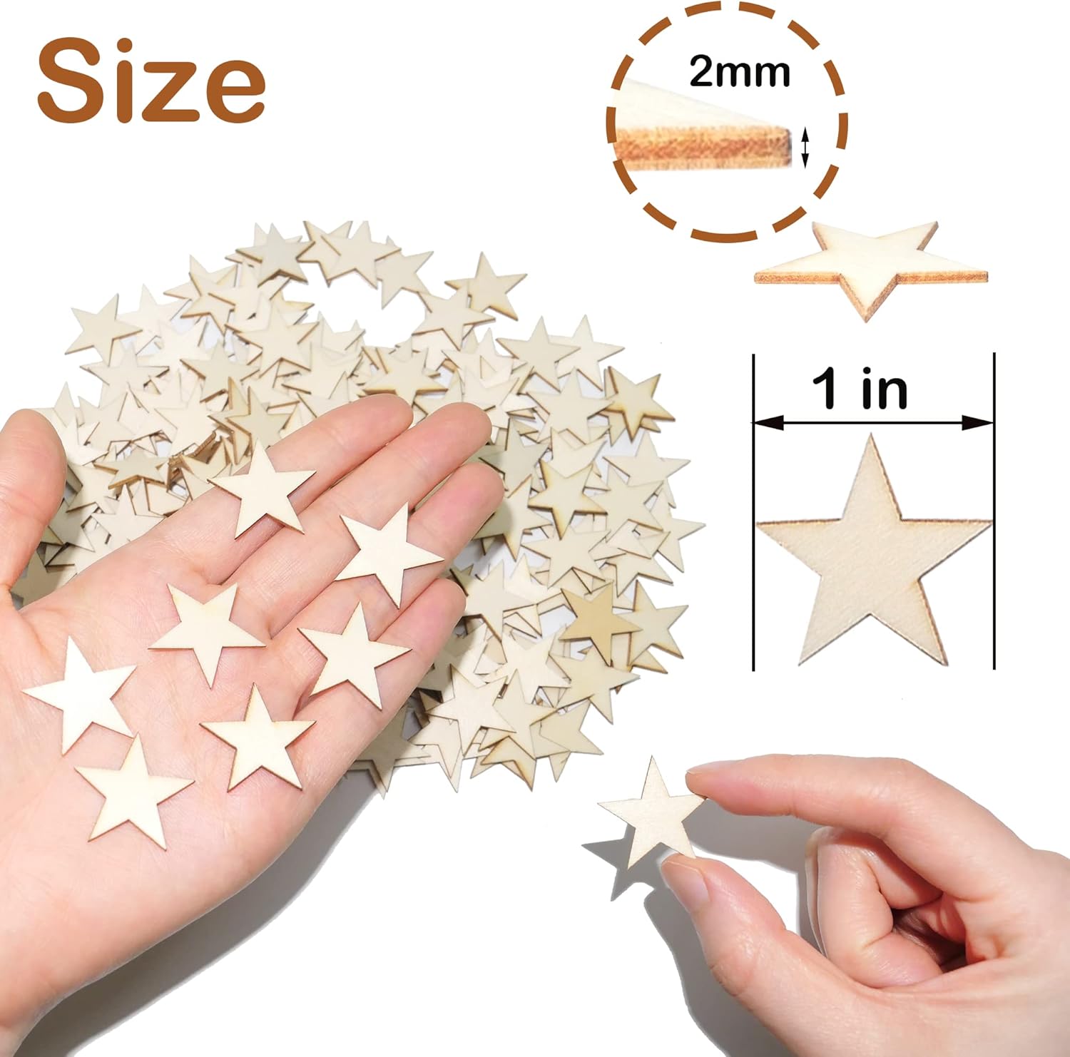 Estrellas pequeñas de madera de 1 pulgada para manualidades, 200 piezas de adornos de madera sin terminar para hacer banderas de madera y