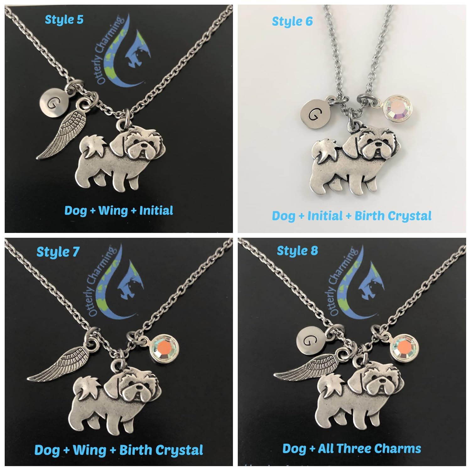Personalized Shih Tzu Necklace with Optional Initial and Birthstone – Lhasa Apso Dog Memorial Gift