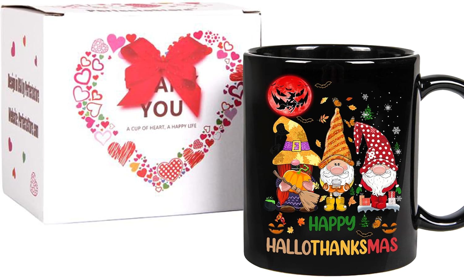 Gnomos Acción de Gracias, Halloween y Feliz Navidad  Gnomos Happy Hallothank Gnomos, gato, unicornio, Tee 2020-2021  Taza de café de cerámica (11