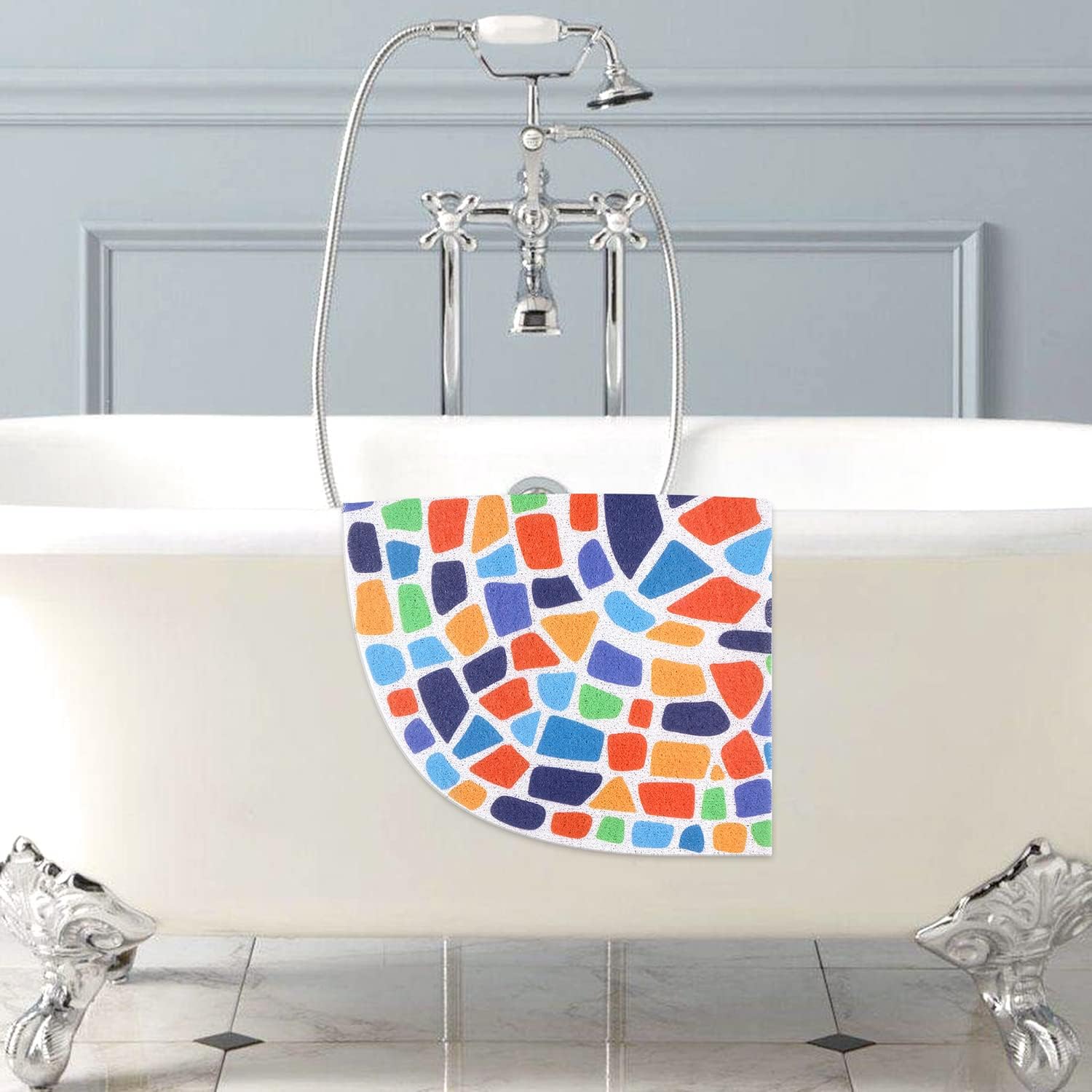 Tapete de ducha esquinero, tapete de baño antideslizante, tapete de ducha de PVC para ducha, tapete de baño de 24 x 24 pulgadas con orificios de