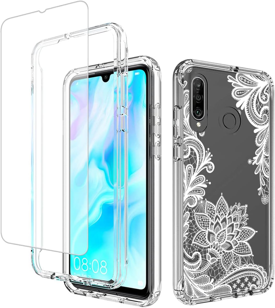 Funda para Huawei P30 LiteNova 4E MAR-LX3A con protector de pantalla de vidrio templado, funda protectora de cuerpo completo con bonito patrón de