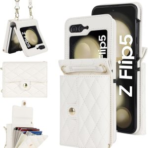XIZYO Funda para Samsung Galaxy Z Flip 5, bonita funda de cuero tipo cartera con tarjetero y funda cruzada para mujeres y niñas, correa para la XIZYO Funda para Samsung Galaxy Z Flip 5, bonita funda de cuero tipo cartera con tarjetero y funda cruzada para mujeres y niñas, correa para la